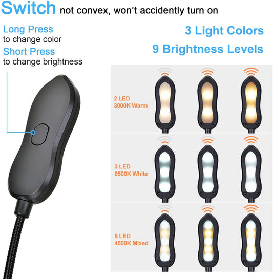Rechargeable Book Light: Clip on LED Book Light for Reading in Bed - Adjustable 3 Color 3 Brightness - 60 Hours Eye Care Reading Lamp-Lightweight & Portable for Bed &Travel (Black)