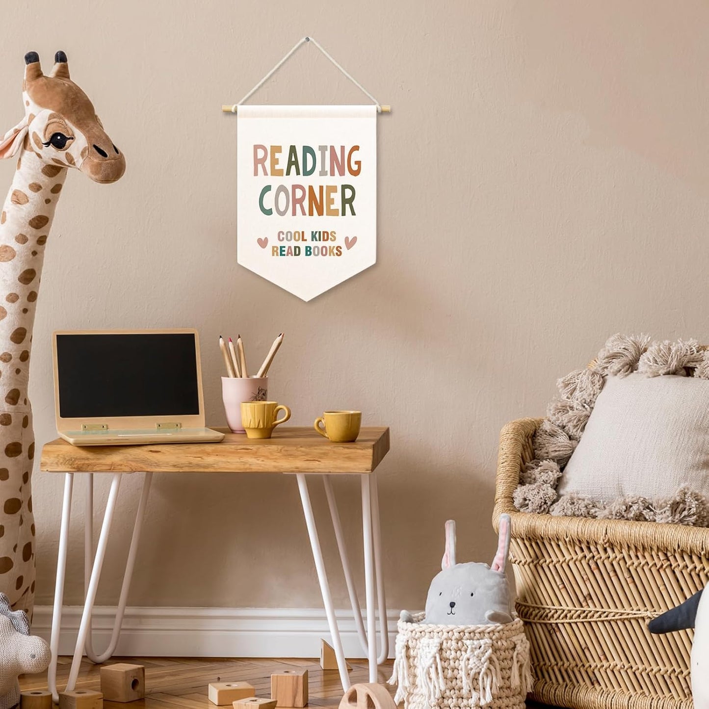 Reading Corner Kids Room Decor, Boho Read Classroom Banner Canvas, Nursery Cool Kids Read Books Wall Hanging Decor Art Pennant Flag for Library Playroom Toddler Room 11x15in