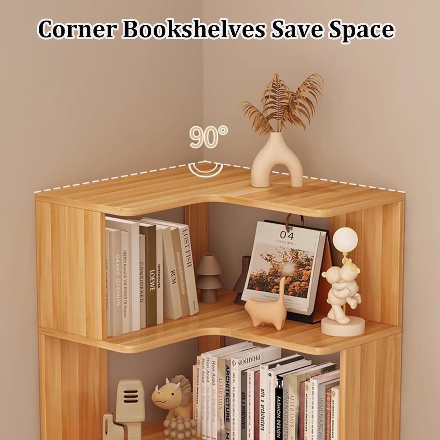 6-Tier Modern Corner Bookshelf, Tall L-Shaped Bookcase with Anti-Drop Panel, Freestanding Etagere Shelf for Home Office & Living Room Storage Organizer