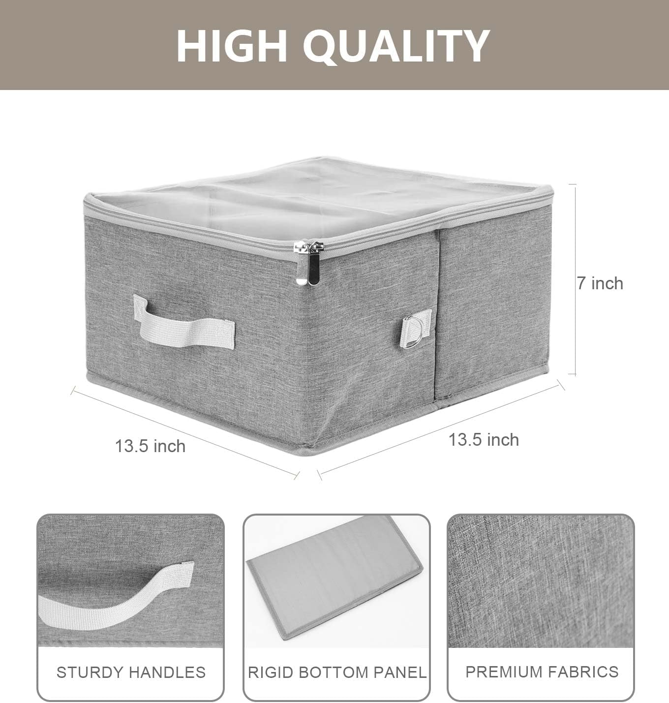 Livelab Fabric Storage Bins for Shelves with Clear Lid, 2-Pack Stackable Closet Organizer Basket with Handles, Foldable Storage Cubes Boxes for Organizing for Clothes, Towels, Books | Gray