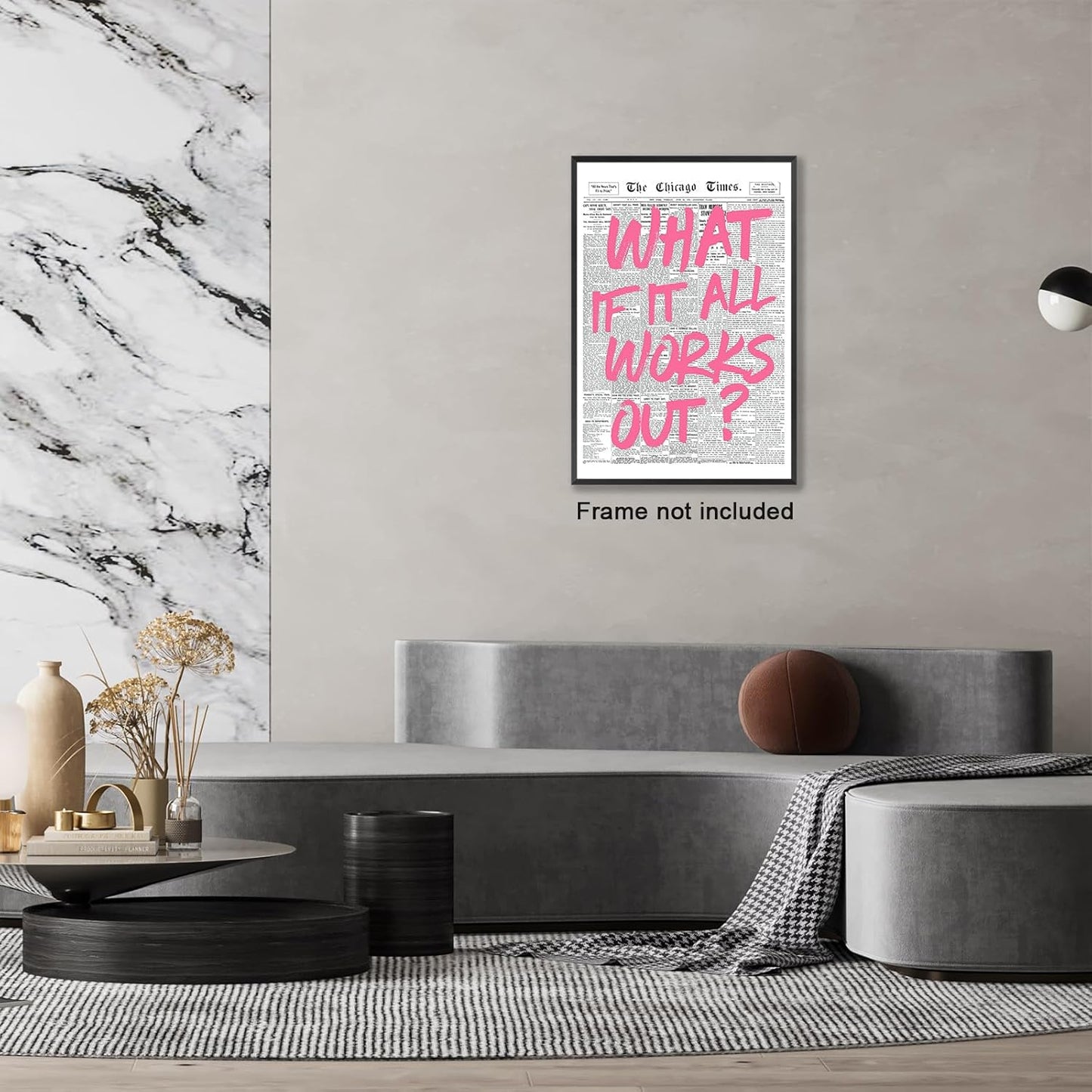 What If It All Works Out Pink Wall Art – Aesthetic Newspaper Canvas Poster, Motivational Quote Print for Girl Dorm Room, Feminine Positive Decor for Bedroom or Office 1216 in Unframed