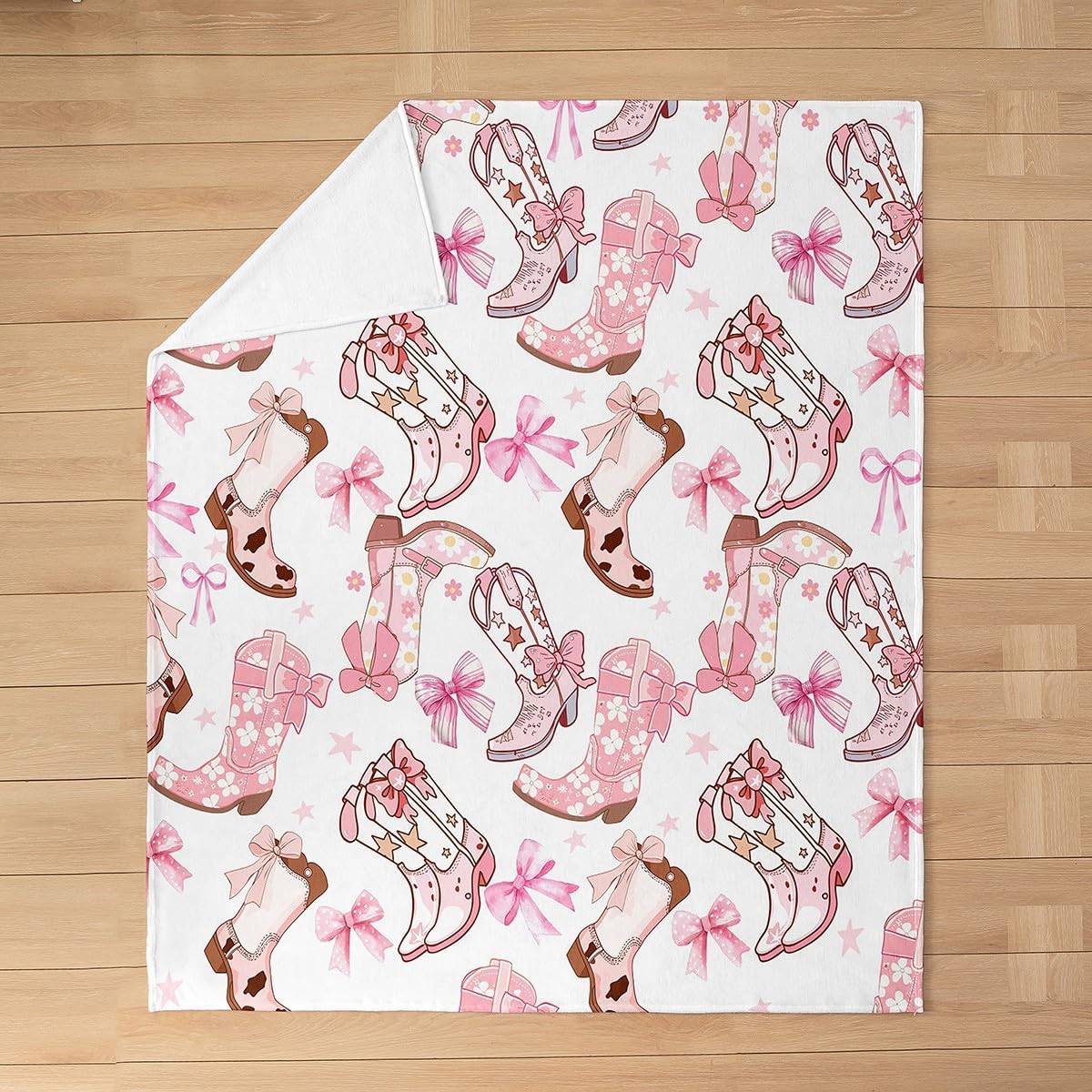 Feelyou Cowgirl All Season,Bed Blanket Set Pink Bowknots Plush Throw Blanket, for Sofa Couch Kids Western Cowboy Boots Flannel Fleece Blanket Dreamy Princess Bow Bedroom Collection 40"x50"