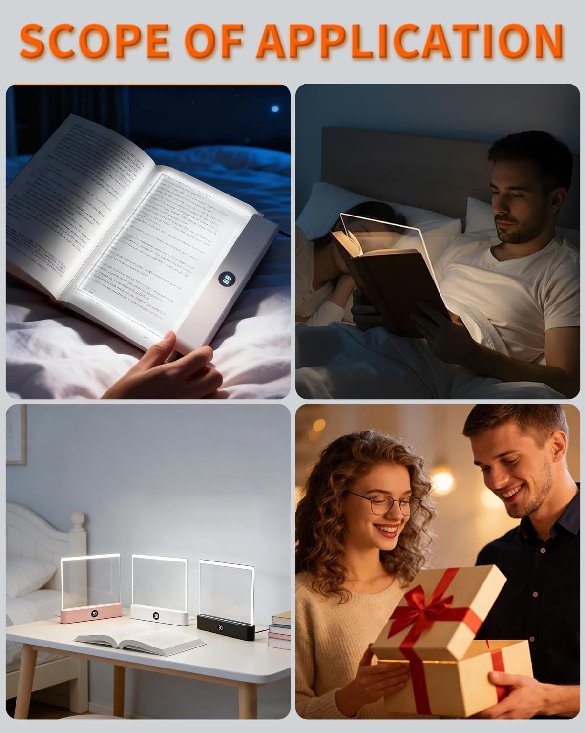 Book Light Rechargeable Clear LED Flat Lights for Reading in Bed at Night Smart Treasure Box with 3 Colors Timer Doodleable Study Lamp Dimmable Panel Plate Full Page Eye Protection Bookish Gift(White)