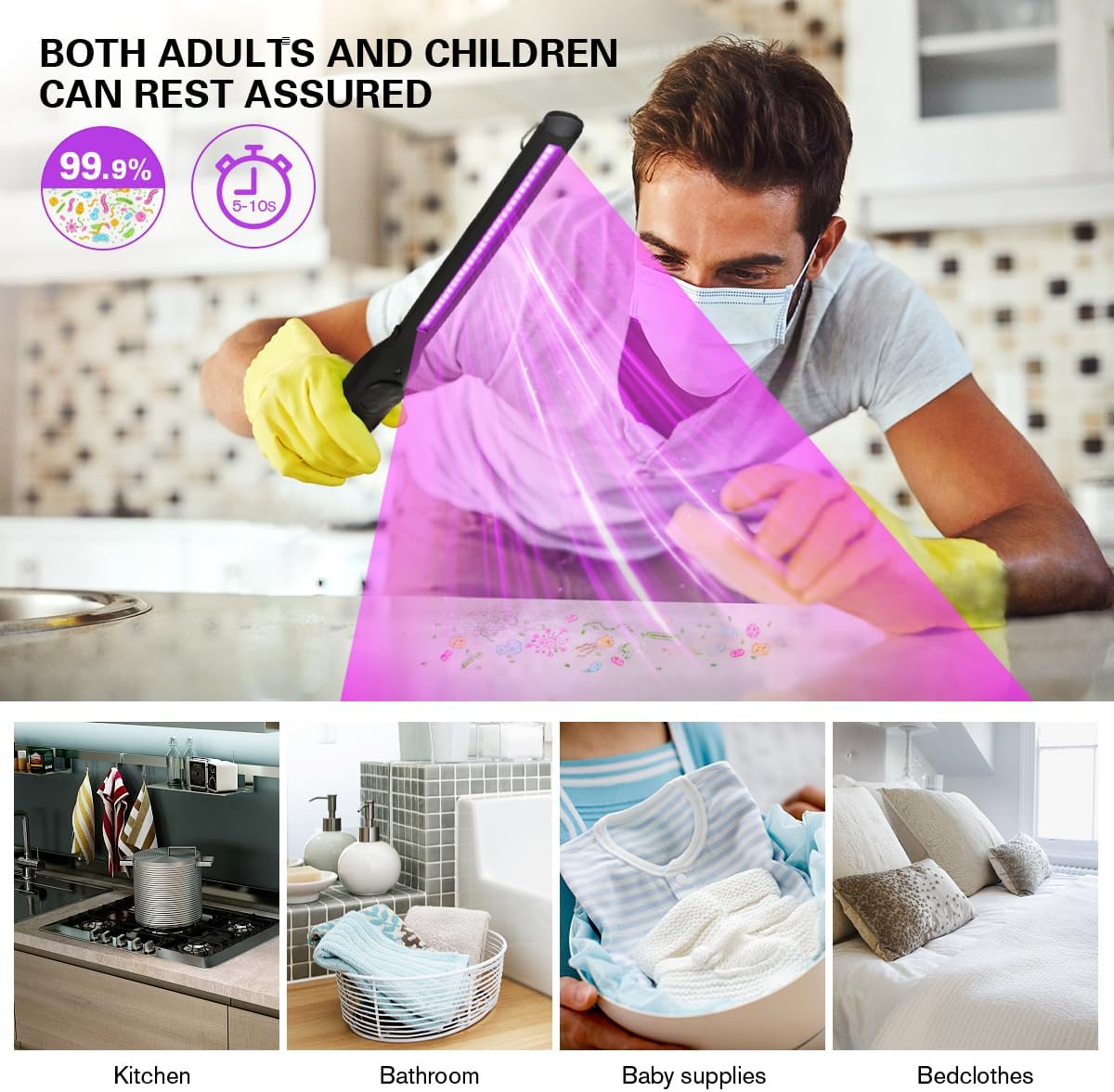 UV Light Sanitizer, Portable UV Light Disinfection Lamp USB Rechargeable Ultraviolet Light Sanitizer for Home Hotel Travel Car Kills 99% of Germs Viruses & Bacteria UV Light Sanitizer Wand 1 Pack