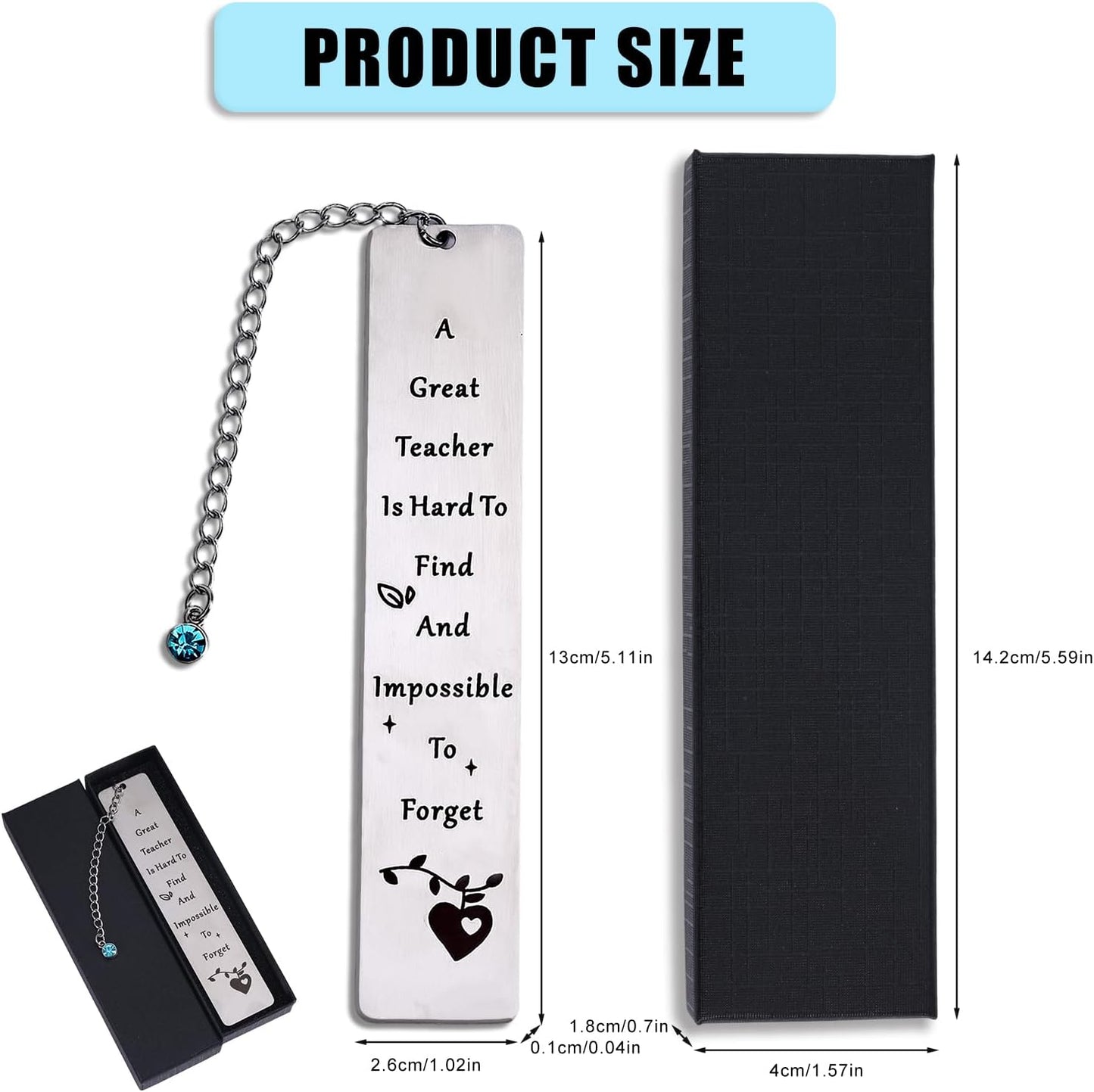 Teacher Appreciation Bookmark, Elegant Metal Bookmark with Gift Box Thank You Gift for Teachers from Students for Women Men Graduation Retirement Christmas (Blue Charm)