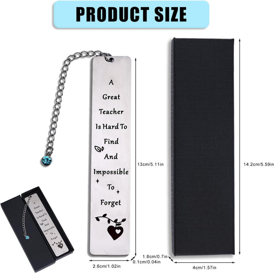 Teacher Appreciation Bookmark, Elegant Metal Bookmark with Gift Box Thank You Gift for Teachers from Students for Women Men Graduation Retirement Christmas (Blue Charm)