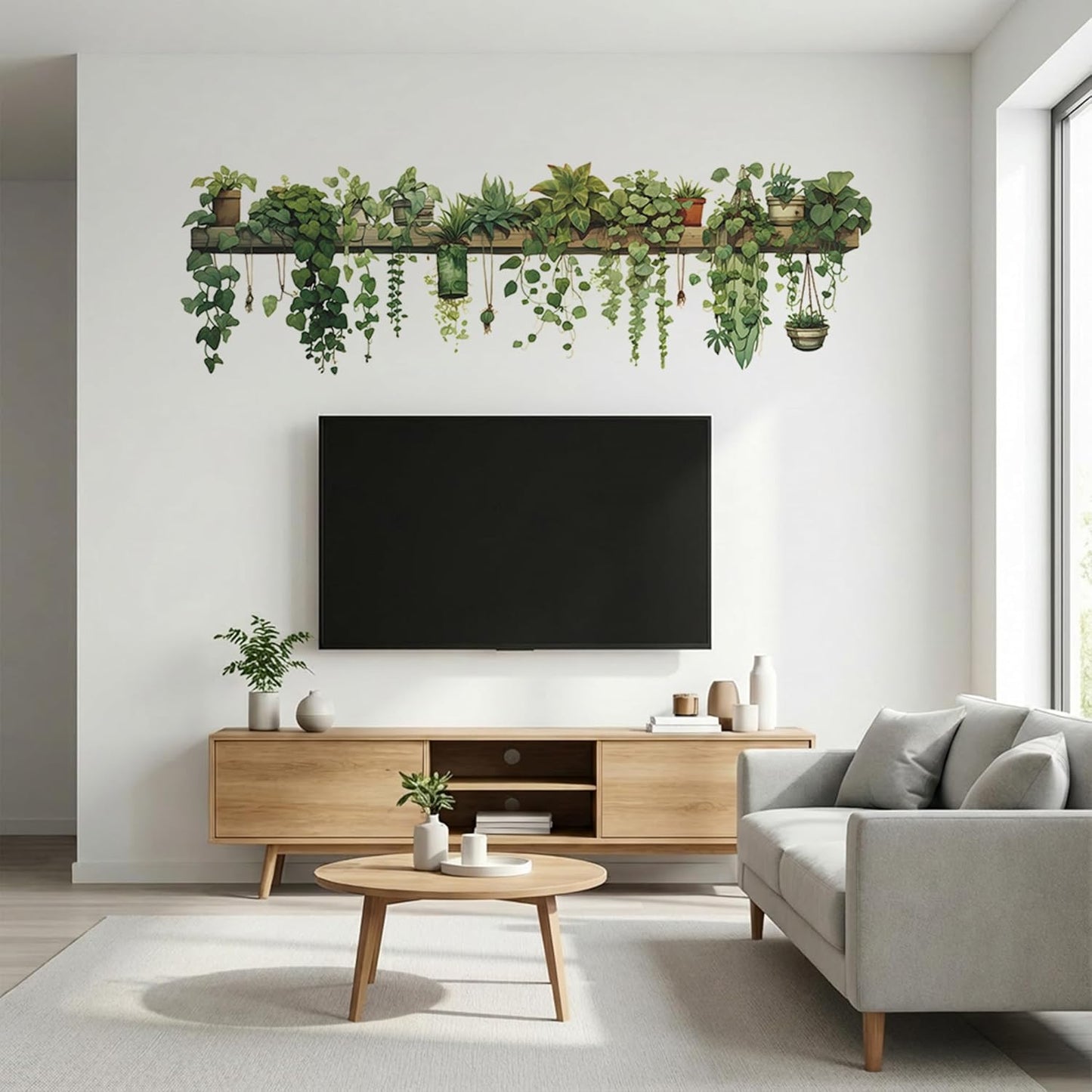 Green Plant Wall Stickers Vinyl Wall Decals Removable Wall Clings Peel and Stick Wall Mural for Bedroom Living Room Office (Large)
