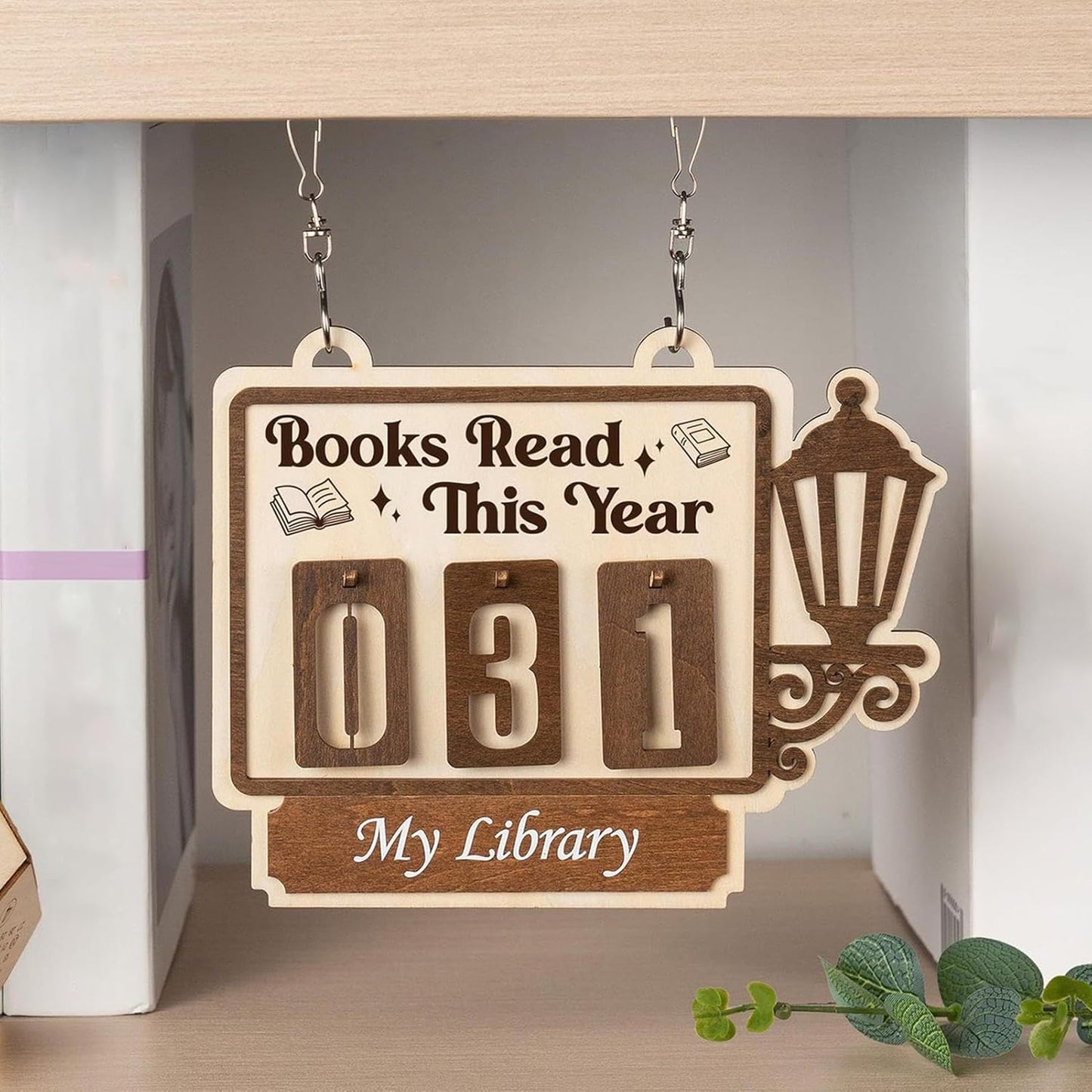 Books Read Counter, Wooden Goal Pendant Tracker, Compact Reading Counter for Students, Solid Wood Educational Book Tracker with Engraved Numbers, Book Goal Display with Hanging String, Books Read