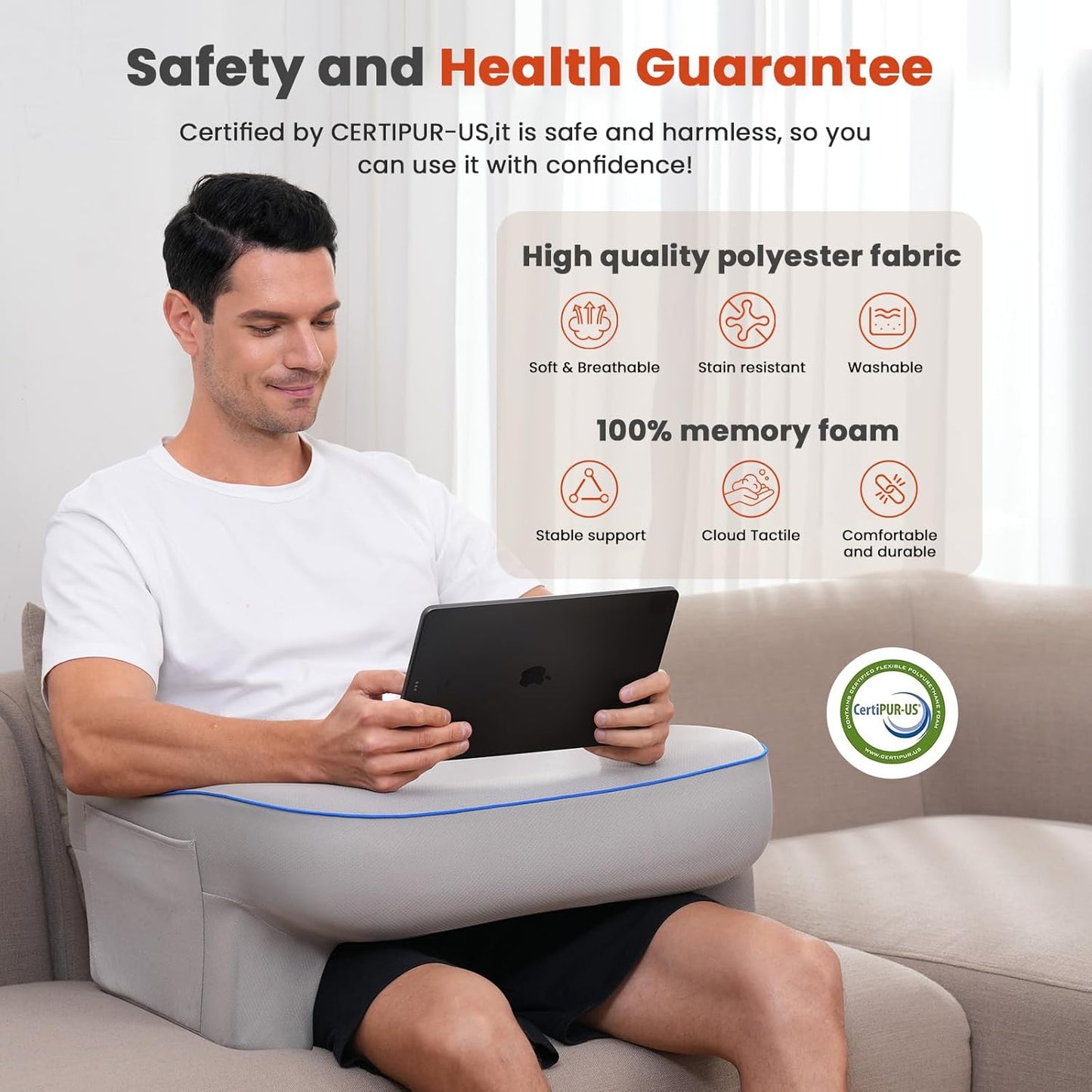 Reading Pillow for Gaming,Lap Desk Pillow for Laptop,Arm Rest Pillow for Reading, Working, Crocheting, Playing Steam Deck Switch or Sitting in Bed,Sofa