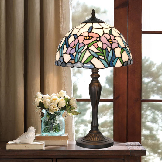 TL0004 Tiffany Table Lamp Stained Glass Bedside Lamp Daffodfil Flowers Design Reading Desk Light 12X21.5 Inches for Bedroom Living Room Home Office, lED Bulb Included