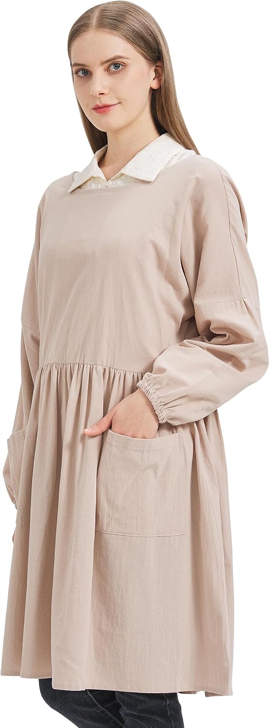 Nanxson Cotton Linen Apron - Women's Long Sleeve Apron for Cooking, Gardening, Painting, Baking & Housework - CFL0001