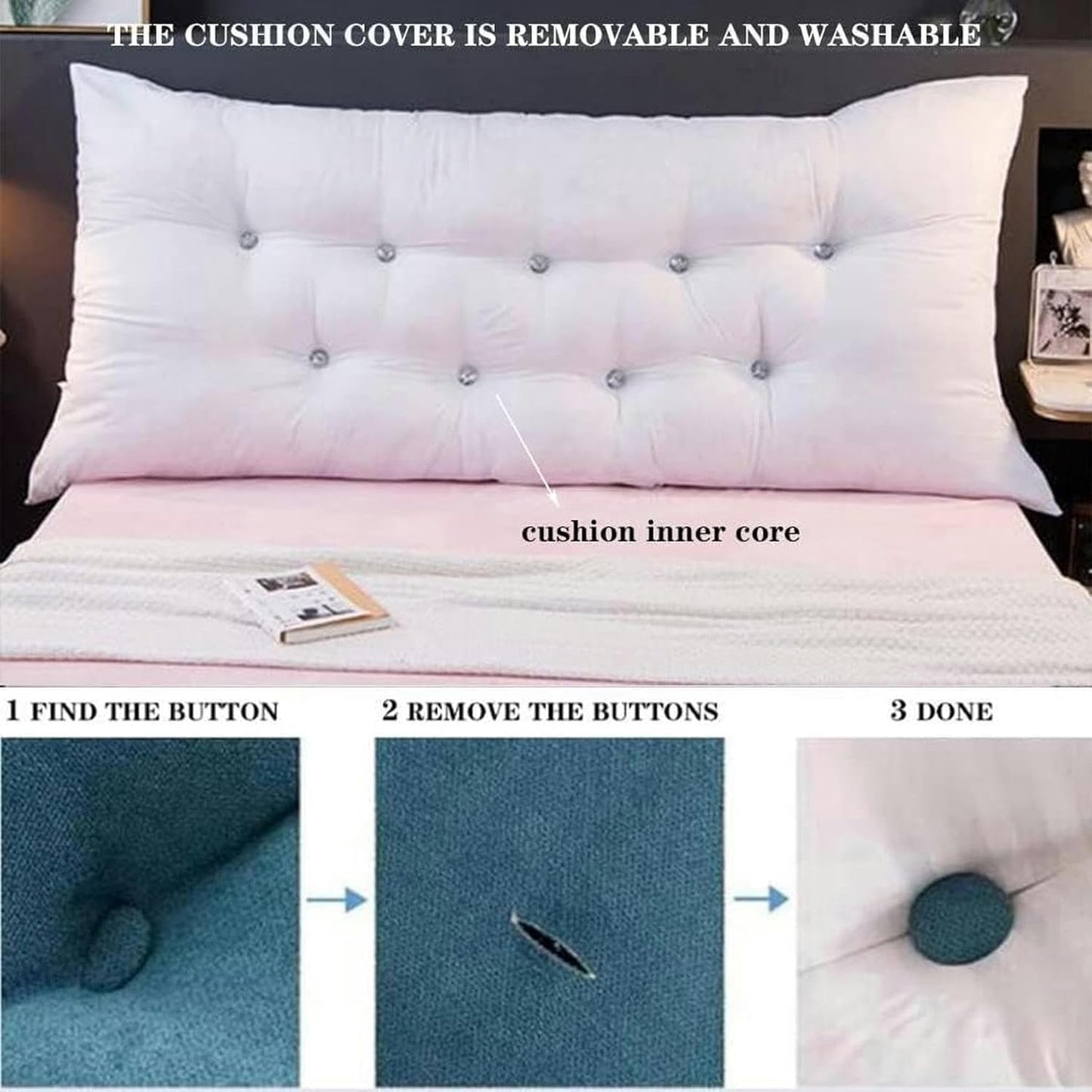 Rectangular Headboard Pillow, Daybed Removable Washable White Lace Twin Reading Support Pillows Upholstered Bedside Cushion Bed Rest Pillows(Red,150 * 50 * 15cm)