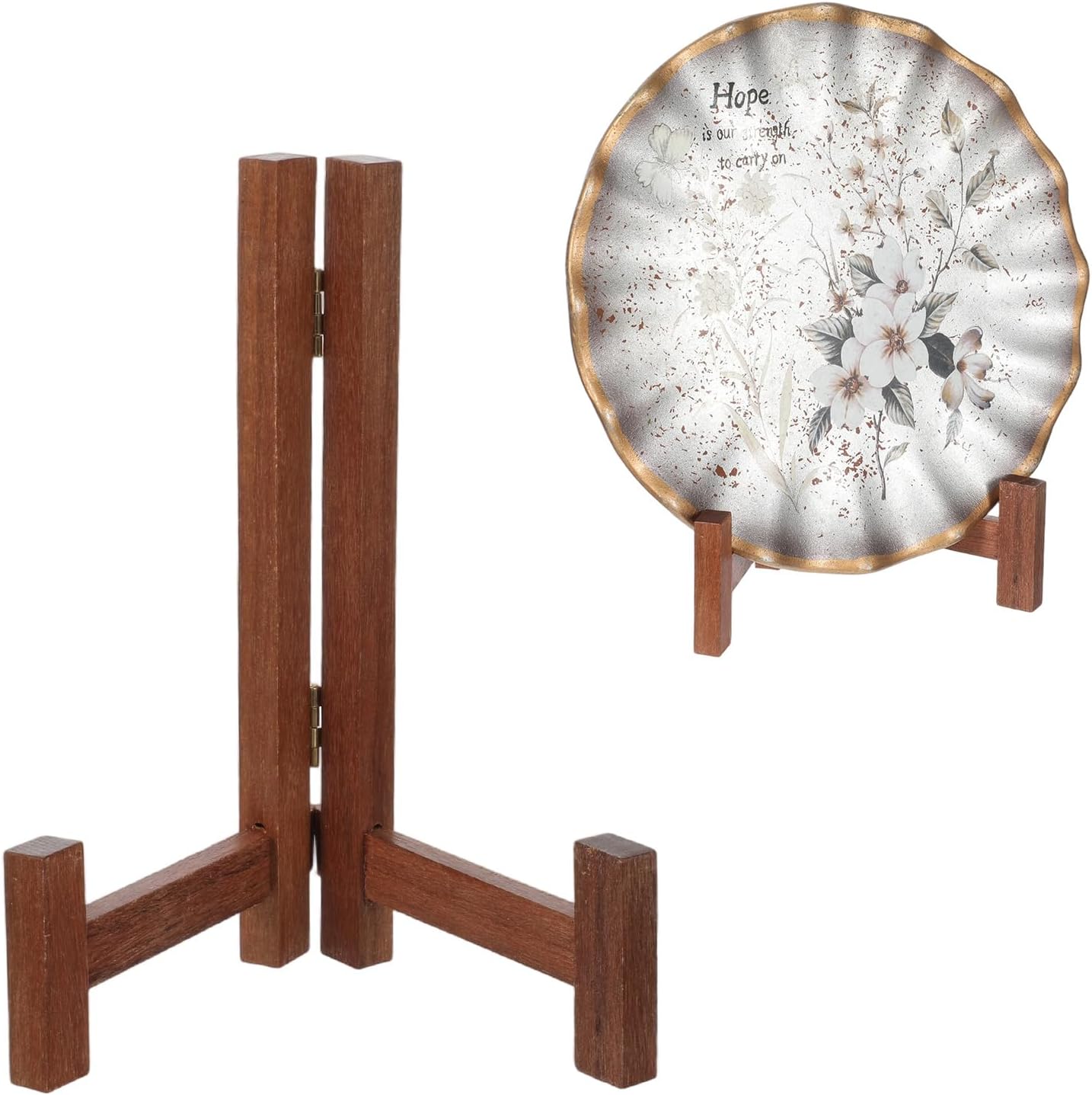 Wooden Plate Stands for Display, 7 Inch Plate Holders for Displaying, Rustic Folding Decorative Picture Frame Stand Easel Display Stand Wood Tabletop Saucer Rack for Platter, Dish, Photo, Plaque