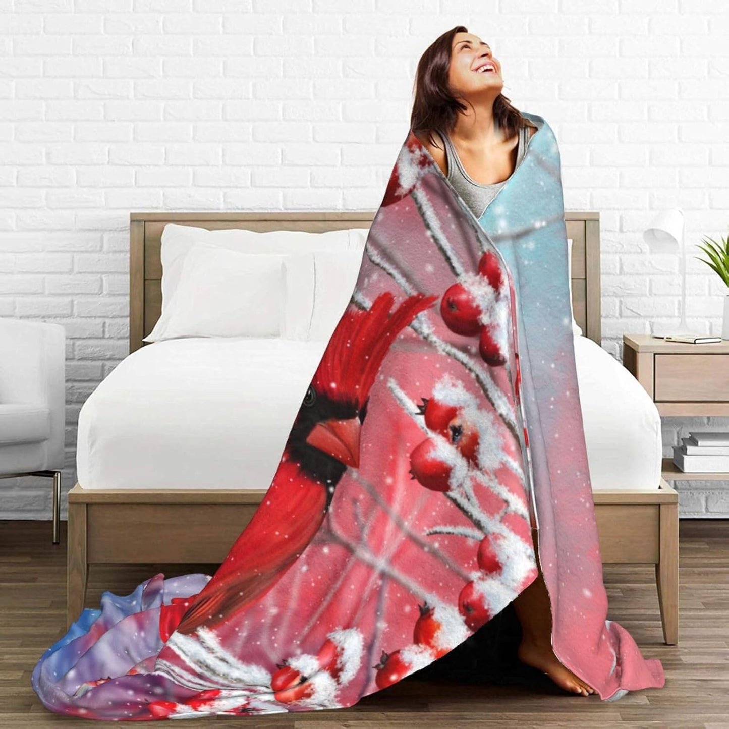 Red Cardinal Bird Snowy Background Bed Blanket Ultra Soft Throw Blanket All Season Warm Light Weight Cozy Plush Blankets for Home Bedroom Sofa Chair Travel, 50"X40"