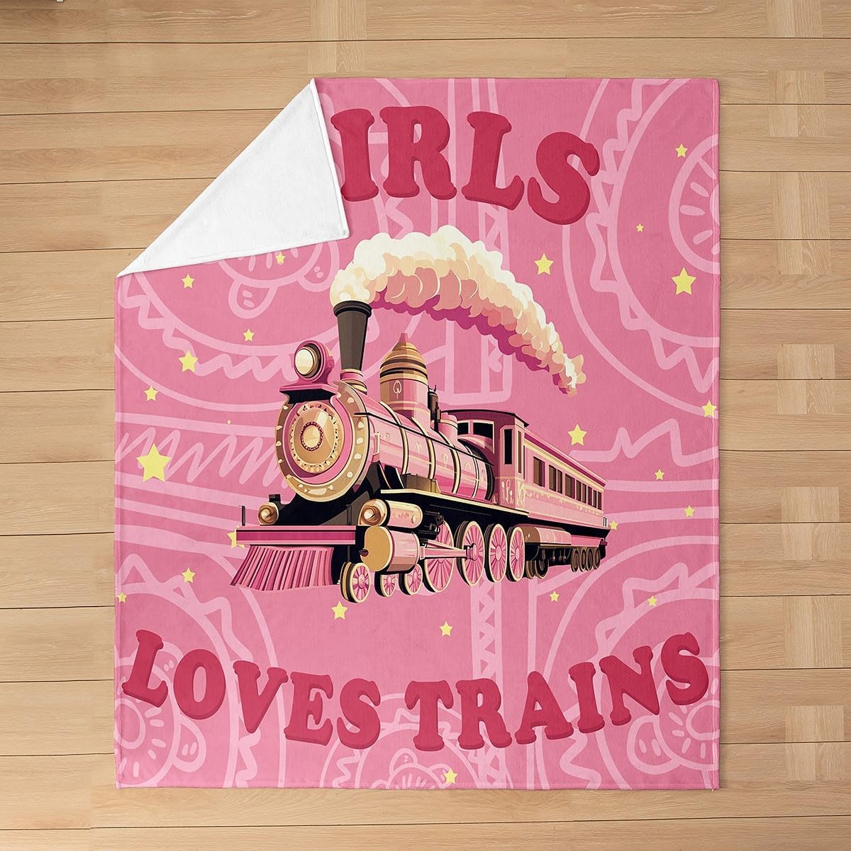 Feelyou Girls Pink Vintage Train Fleece Throw Blanket Baby 30"x40" Retro Steam Engine Flannel Blanket Plush Fuzzy Kids Railway Track Vehicle Locomotive Transport for Bed Couch Chair Living Room