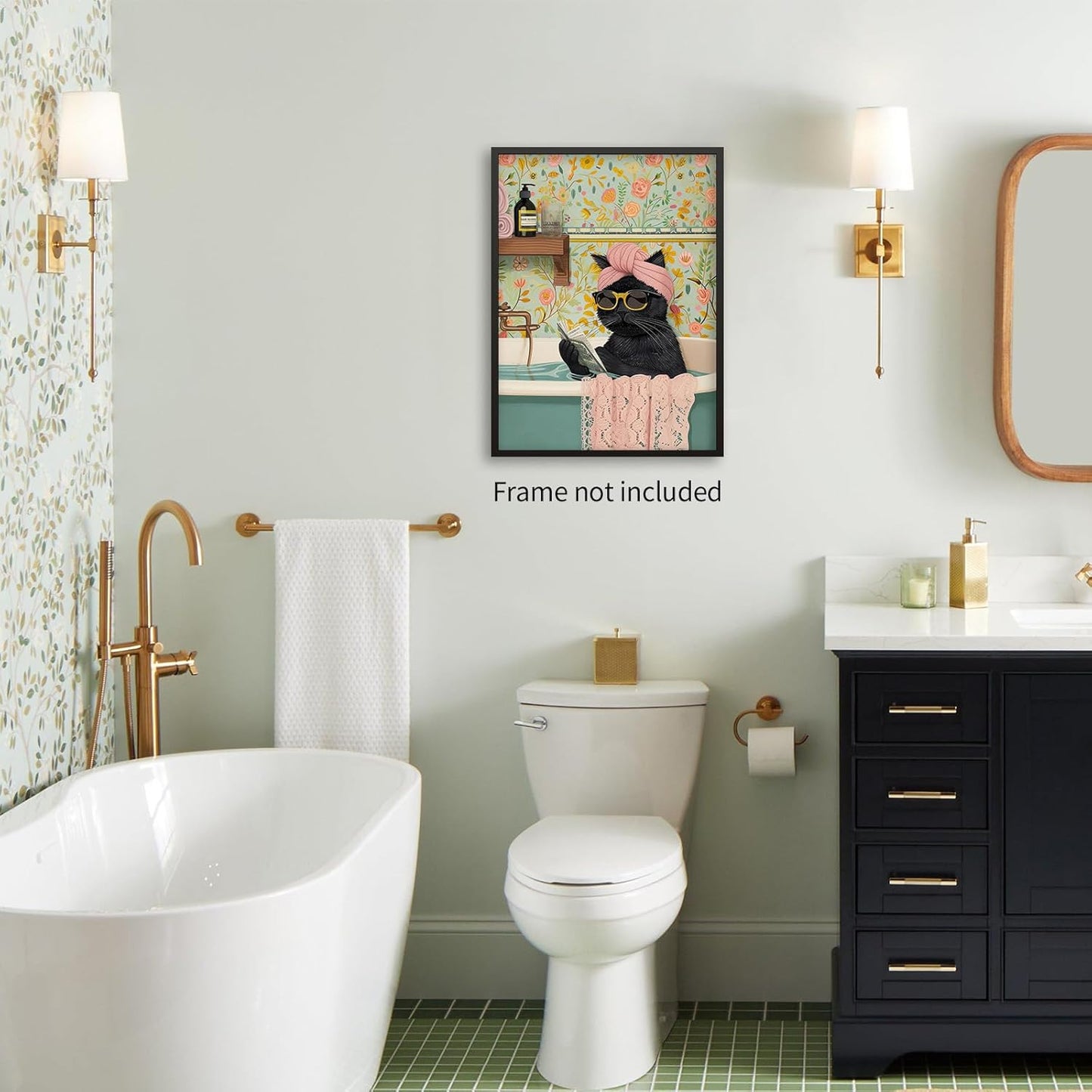 OMANI Funny Black Cat Bathroom Wall Art Cute Animal Reading Poster Trendy Preppy Aesthetic Canvas Prints for Living Room Bedroom Toilet Kids Room Wall Decor 12x16 inch Unframed