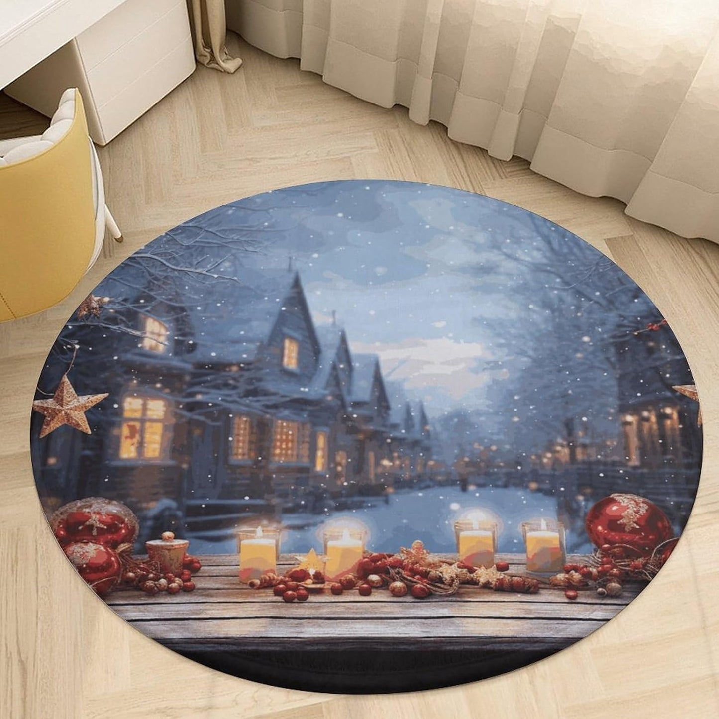 Christmas Atmosphere Circle Rug Retro Luxury Coral Velvet Floor Mat Non Slip Soft Indoor Floor Carpet Comfy Thickened Area Rugs Modern Aesthetic Minimalist Carpets for Home Decor