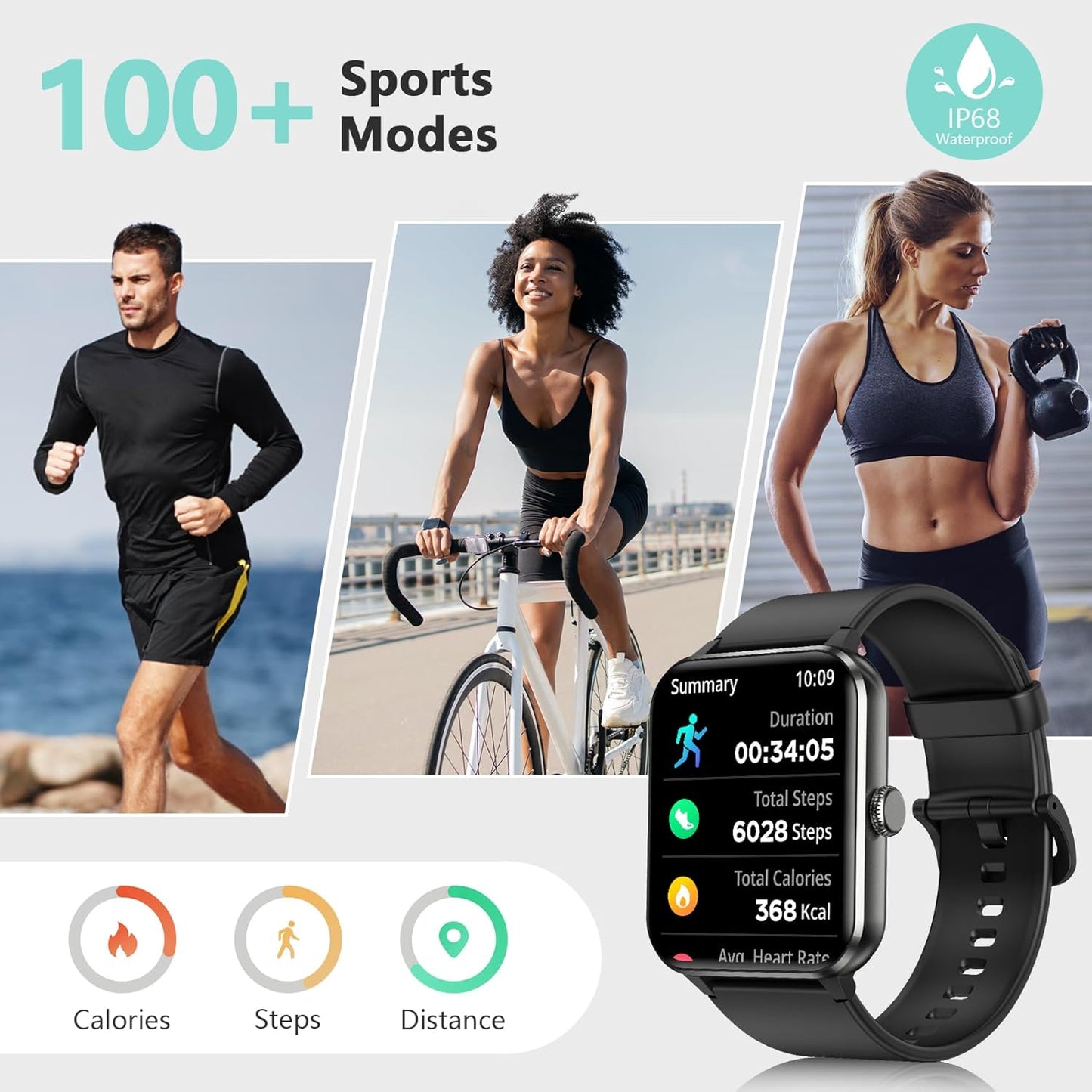 Blackview 2026 Smart Watch (Answer/Make Calls), Fitness Watch for Men and Women with Heart Rate/SpO2/Sleep Monitor/2 Straps, 100+ Sports Modes, IP68 Waterproof Activity Tracker for Android/iPhone