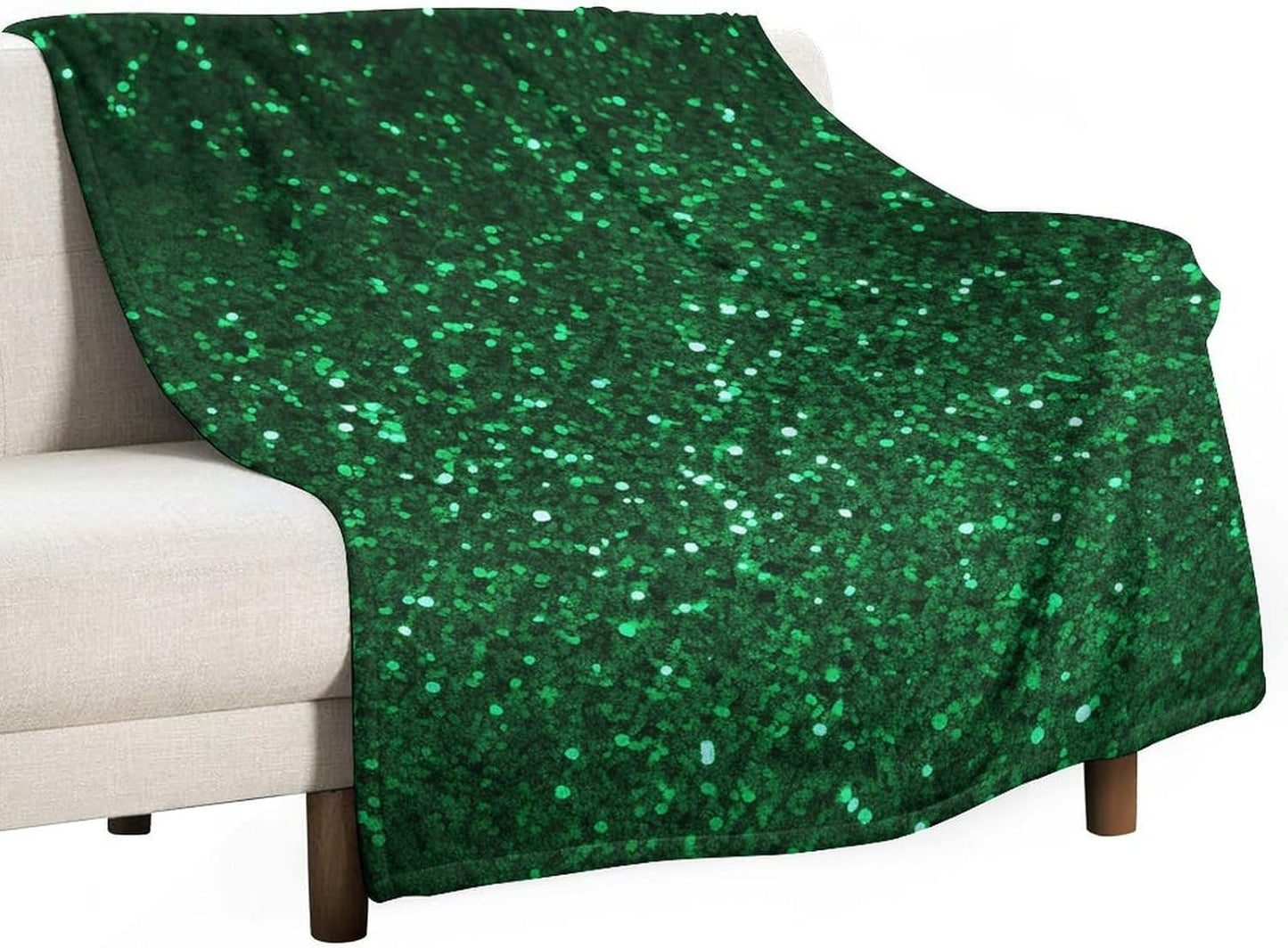 Flannel Throw Blanket 40"x50" - Ultra Soft Plush Blankets for Couch, Bed, Camping - Lightweight Green Sequin Sparkle Blanket for Women, Men, Gift, Machine Washable