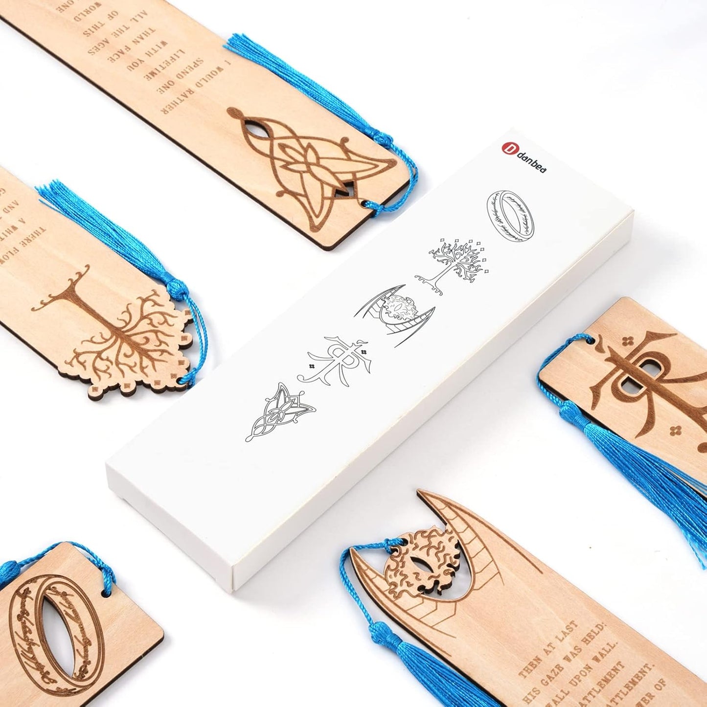 5 Pieces LOTRS Bookmark for Men & Women, Lord of Rings Themed Hobbits Bookmarks Set with Silk Tassel, Wooden Book Markers for Reading (Ideal for Gift)