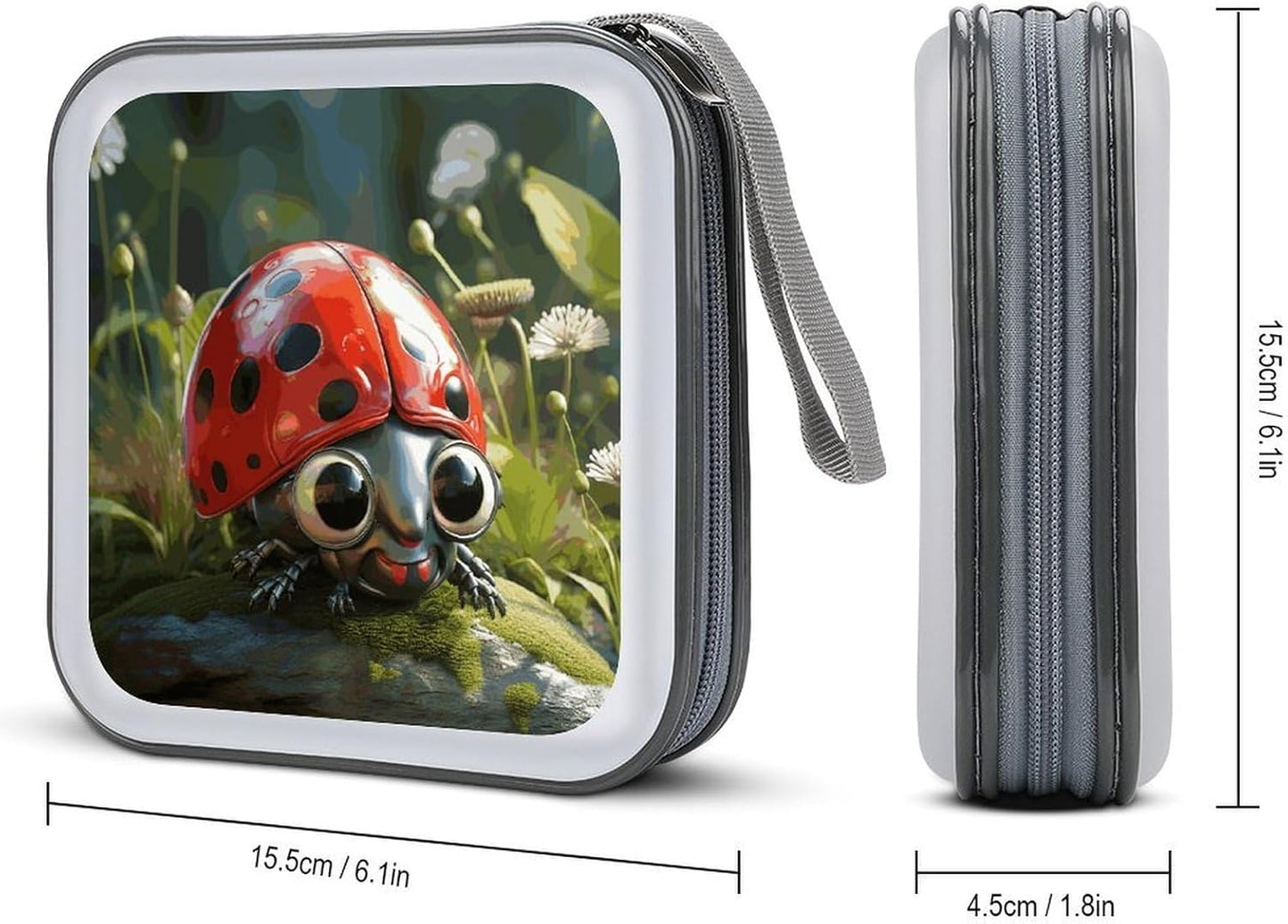 Cartoon Ladybug CD Case 40 Capacity Case Zipper CD Collection Bag with Handles Cover DVD Storage Hard Plastic DVD Disc Cases Storage Binder for Car Home Office Travel