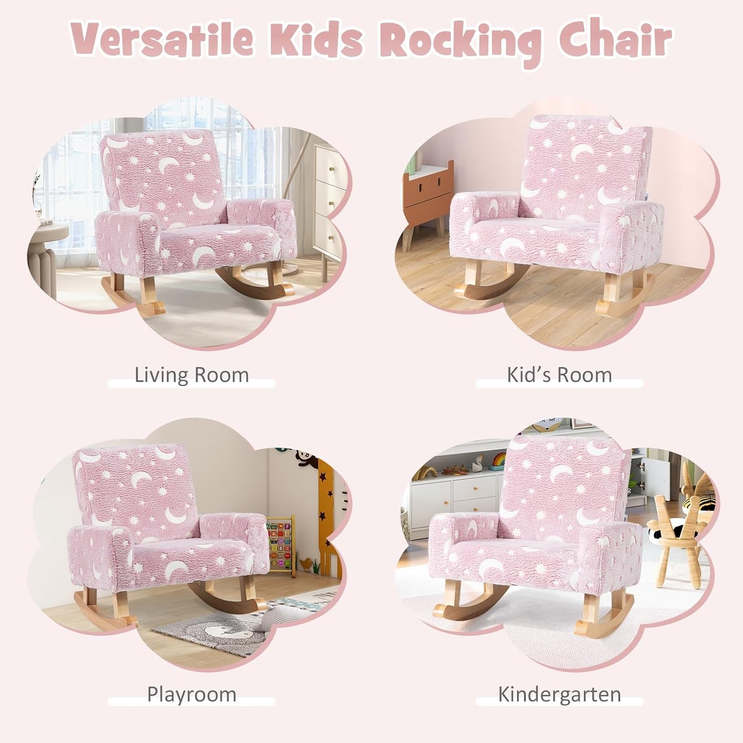 Costzon Kids Rocking Chair, Glow in the Dark, Upholstered Flannel Children's Sofa w/Poplar Wood Rocking Feet, Comfy Backrest for Kids Room, Nursery, Playroom, Preschool, Birthday Gift for Boys Girls