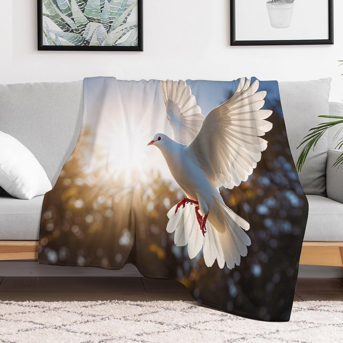 White Dove Flying in The Sun Blanket Super Soft Lightweight Throw Blanket Cute Cozy Warm Bed Blanket Decorative Fuzzy Blanket All-Season Home Decor Gift for Sofa Couch Living Room 30"*40"（76 * 100cm）