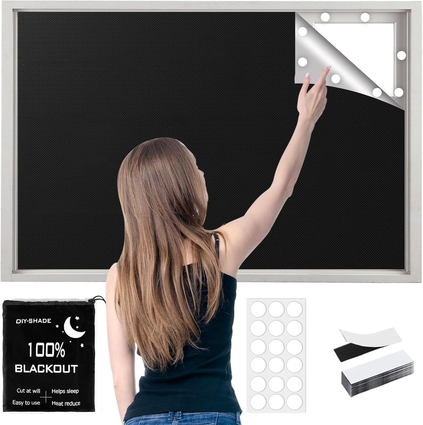 100% Blackout Window Cover, 138" x 57" Portable Ttravel Blackout Shades for Window,No Drill Temporary Cuttable Blackout Curtains for Bedroom, RV, Nursery,Media Room, 420D Fabric, 20 Loop Tapes