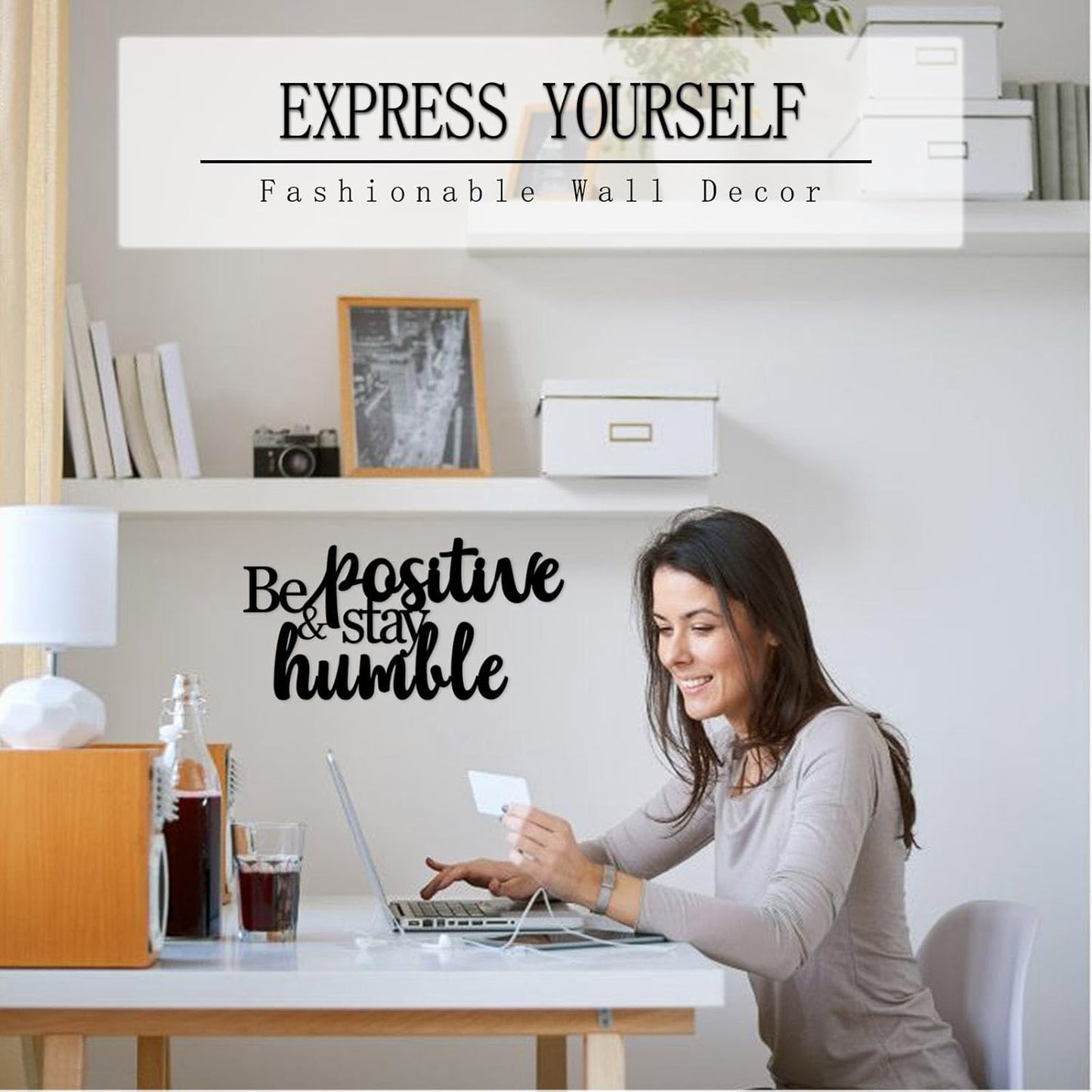 Positive Affirmations Wall Decor - Be Positive & Stay Humble Metal Sign Rustic Inspirational Wall Art for Home Office Decor - Black