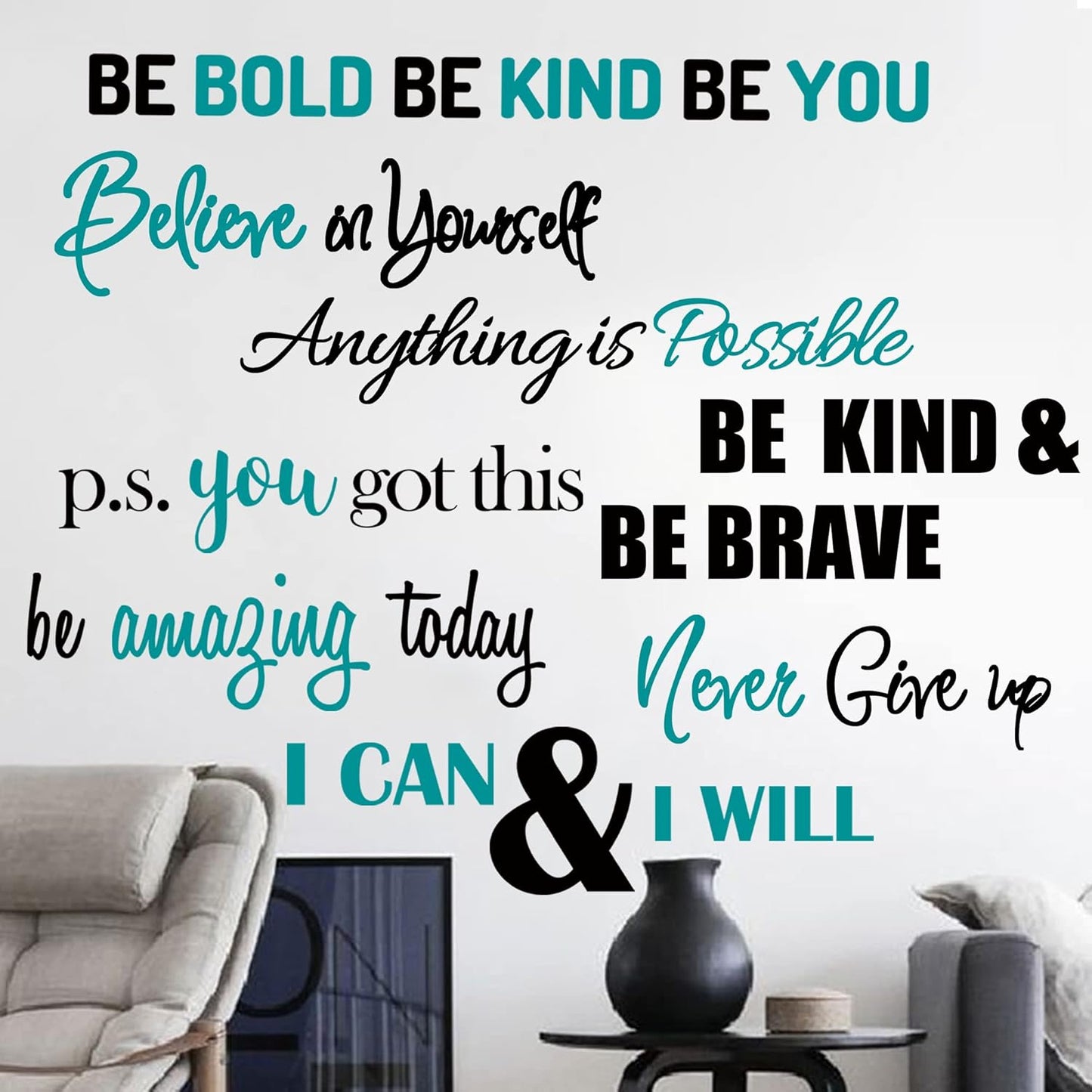 Inspirational Quotes Wall Decals Vinyl Motivational Wall Stickers Positive Lettering Spiritual Words Decals Affirmation Sayings for Women Girls Classroom Bedroom Living Room Bathroom Office Wall Decor
