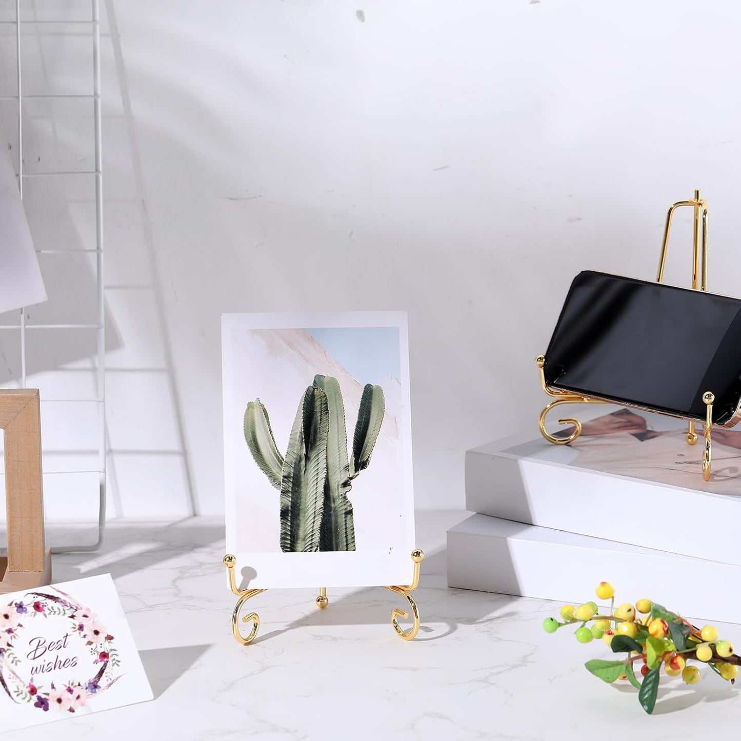 Boao 10 Pack 6 Inch Iron Plate Stands for Display, Gold Easel Stands for Photo, Picture Frame, Decorative Plate, Dish, Book and Tabletop Art