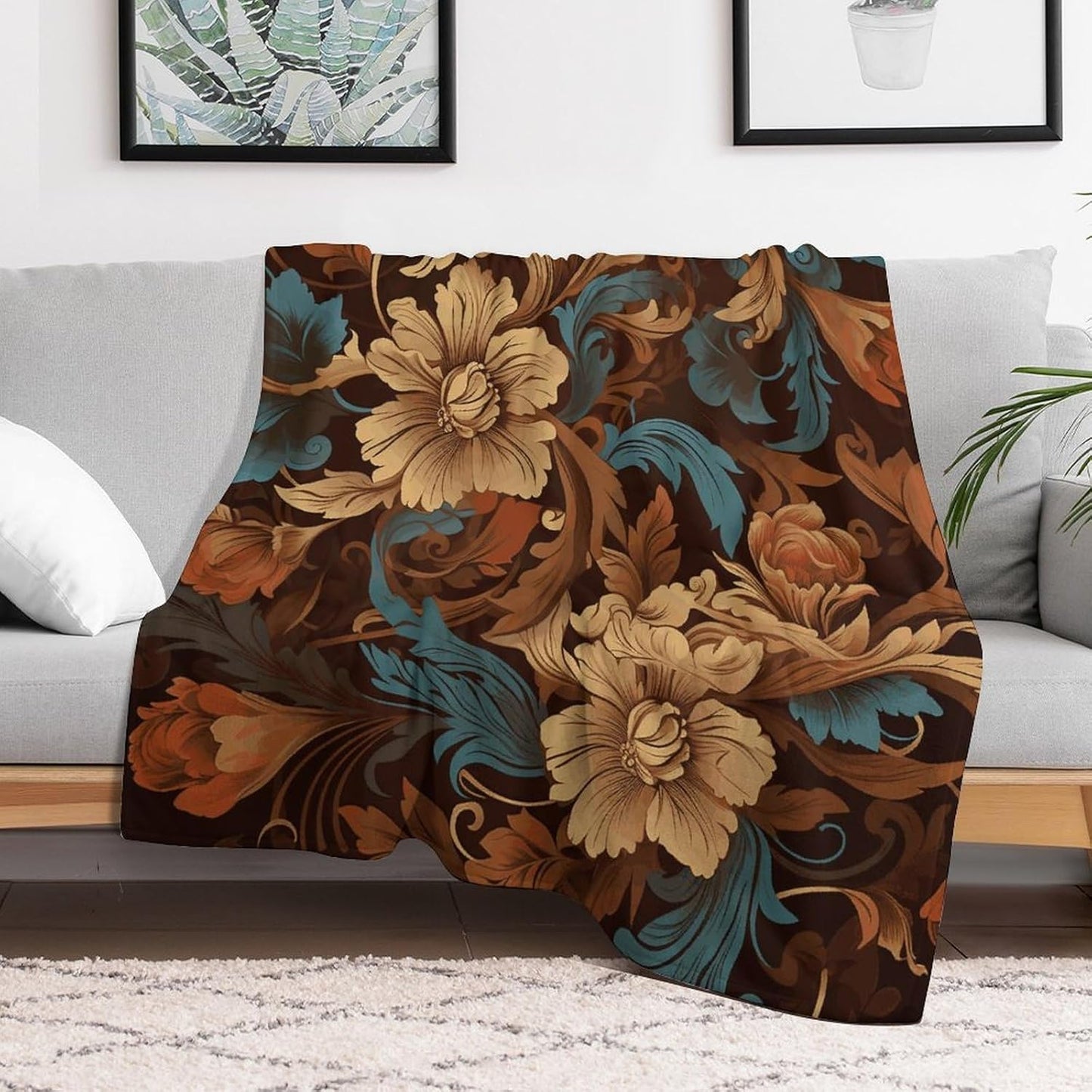 Set of Ornate Floral Blanket Super Soft Lightweight Throw Blanket Cute Cozy Warm Bed Blanket Decorative Fuzzy Blanket All-Season Home Decor Gift for Sofa Couch Living Room 40"*50" （100 * 130cm）