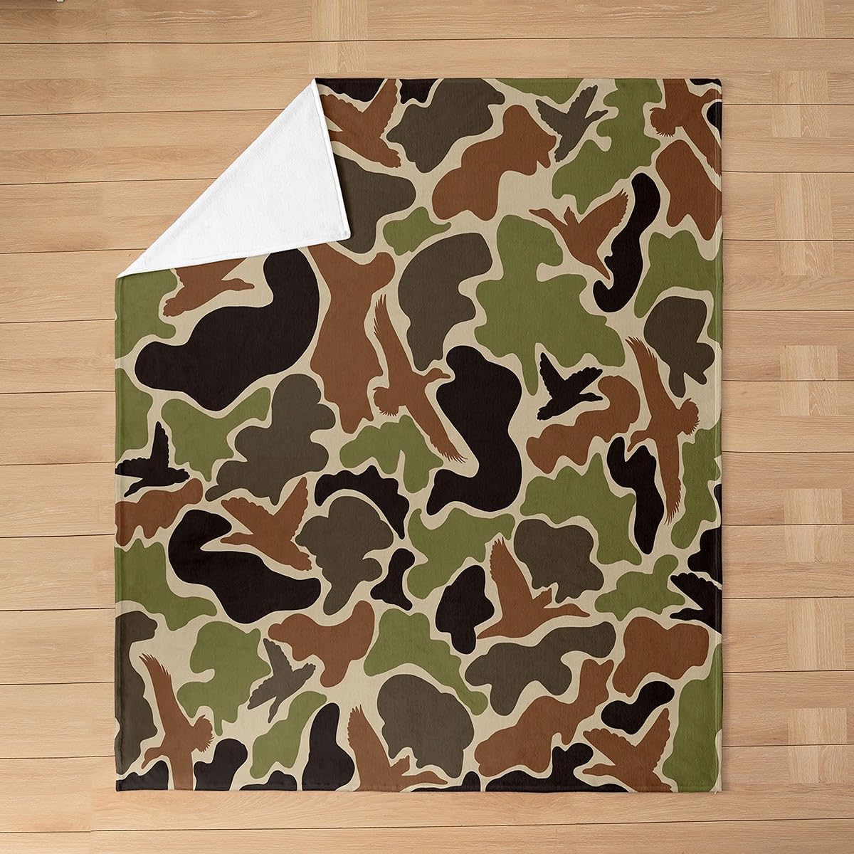 Feelyou Duck Hunter Green Camouflage Hunting Plush Throw Blanket, Twin 60"x80" Kids Black Brown Flannel Fleece Blanket for Sofa Couch Boys Teens Camo Army All Season,Bed Blanket Wild Room Decor