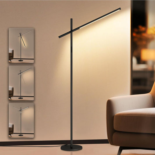 Tubicen Rotatable Corner Floor Lamp Triple-Joint 190° Arm 330° Head Rotation Standing Lamp 3 Color 4-Stage Touch Dimmable Modern LED Corner Floor Lamp for Bedroom Office Living Room Bedside Work