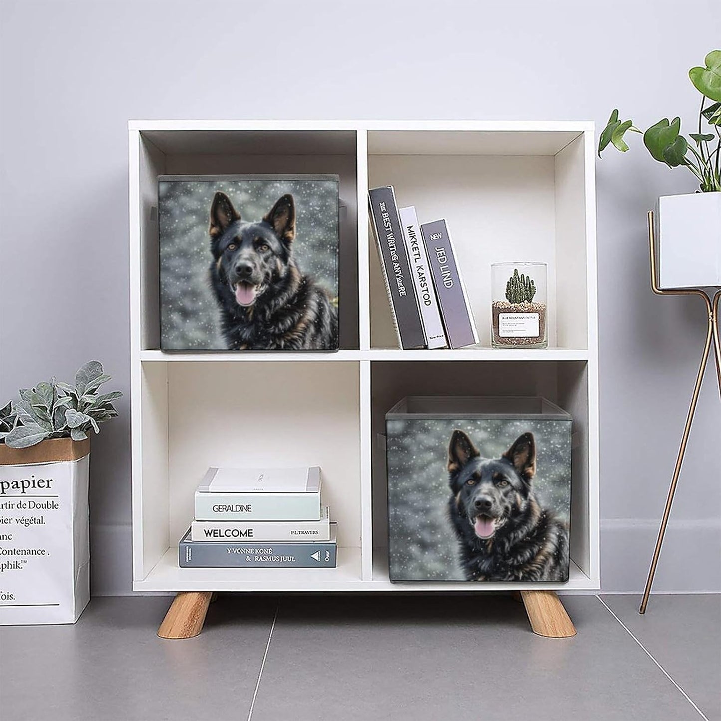 Black German Shepherd Dog Storage Bins with Handles Fashion Large Storage Cubes Sturdy Foldable Storage Boxes Space-Saving Storage Baskets for Home Office Clothes Closet Organizers