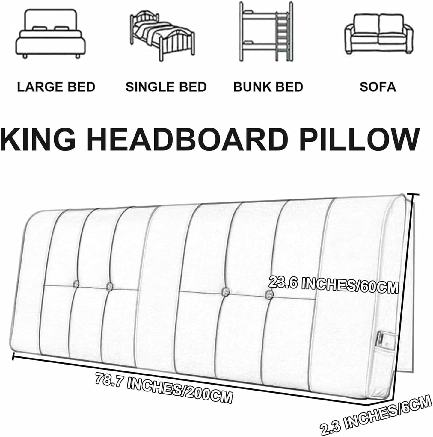 B2,Paste/71x23x2In,Rectangle Headboard Upholstered Oversized Bed Backrest,Faux Leather Headboard Cushion Lumbar Support Pillow Sofa Bed Bunk Bed Bedside Pillow