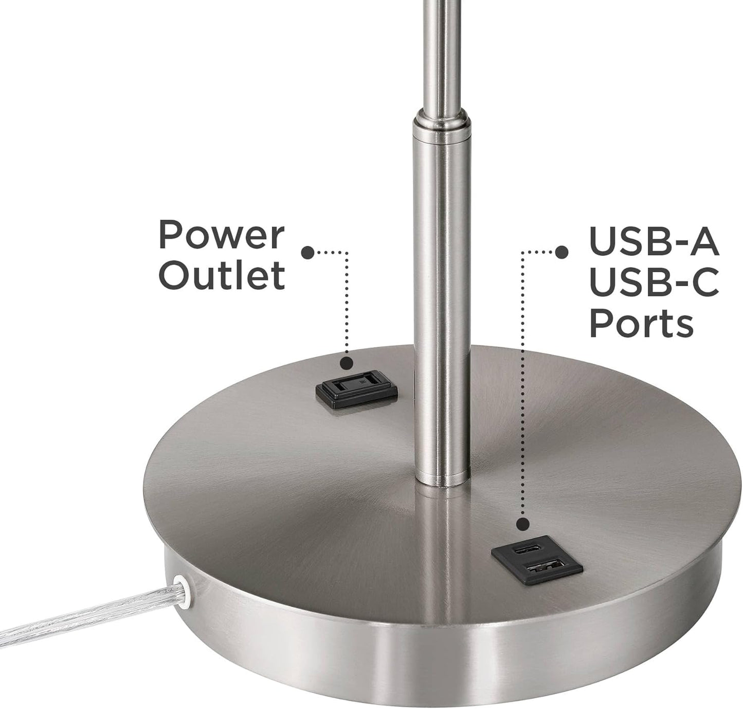 360 Lighting Nikola 23.75" High Modern Accent Table Lamp with USB Charging Ports A+C and AC Power Outlet Hotel Style Silver White Drum Shade Living Room Desk Bedroom House Bedside Nightstand Home