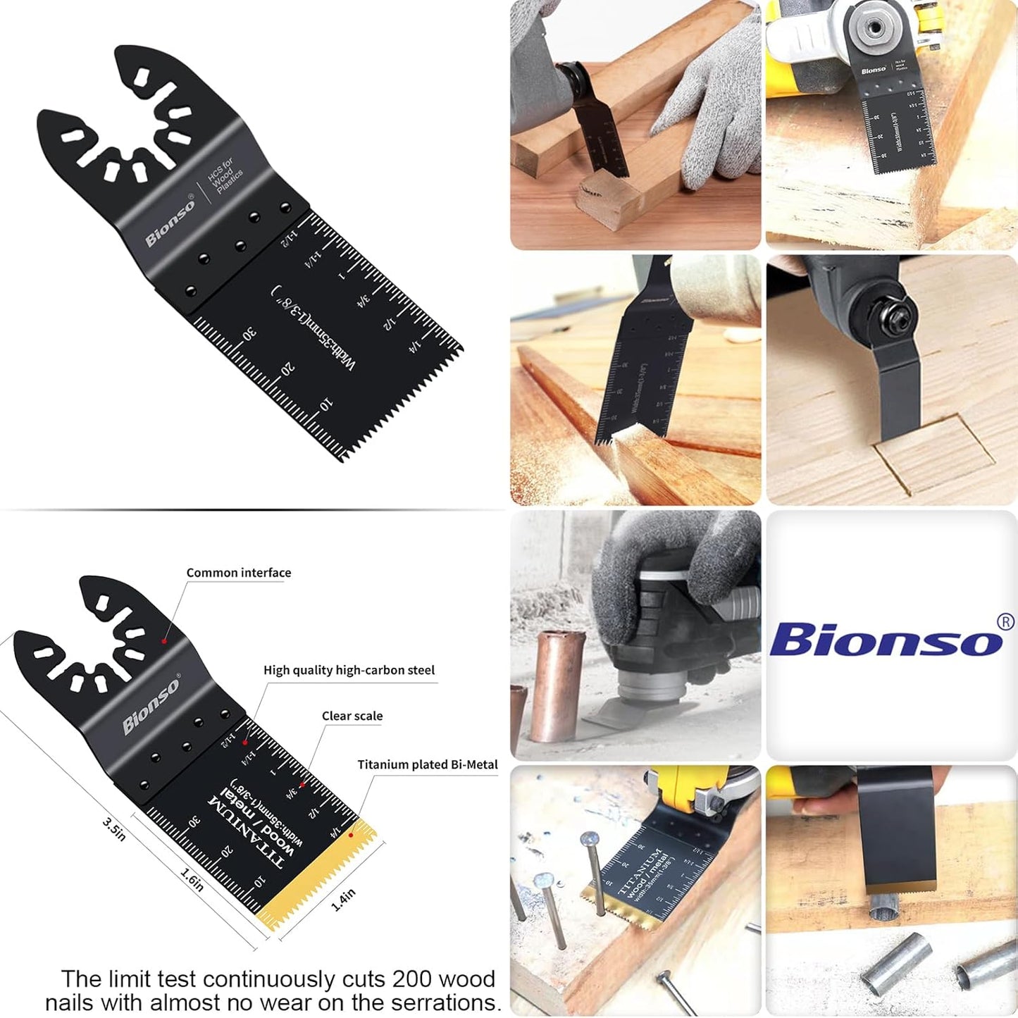 Bionso 55PCS Oscillating Saw Blades, Professional Universal Titanium Multitool Blades for Wood Plastics Metal, Quick Release Multi Tool Kits Fit Dewalt Ryobi Milwaukee Rockwell Fein Makita