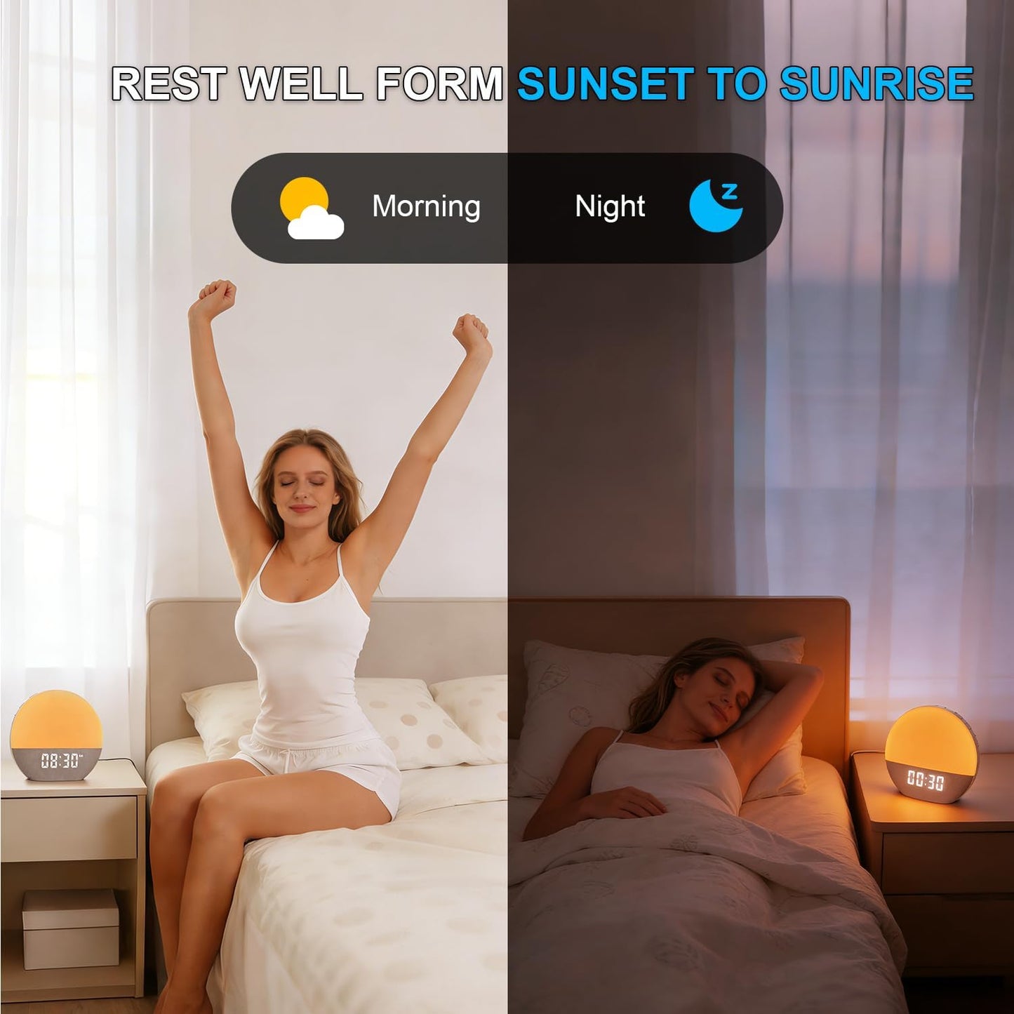 winshine Sunrise Alarm Clock with White Noise Sound Machine for Bedrooms,Sleep Sound Machine for Heavy Sleepers, with Wake Up Light,24 Sounds, FM Radio, Bluetooth Speaker, Night Light Clock for Adults