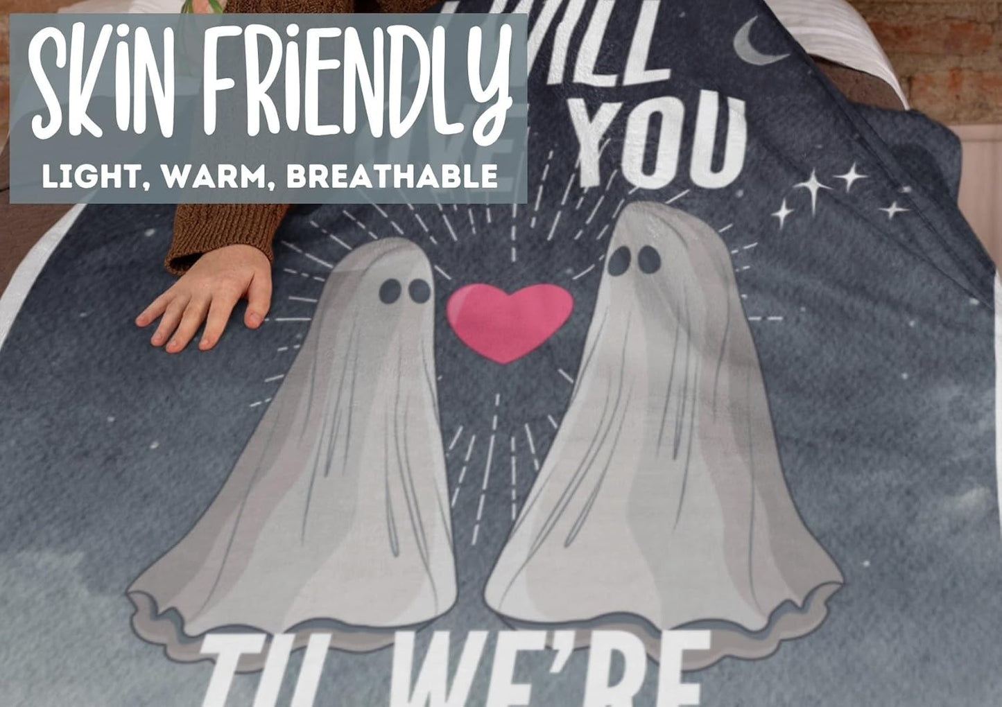 Gifts for Her Him, Anniversary Wedding Gifts for Couples, Romantic Valentines Day I Love You Gifts Blanket for Him Her - I Will Love You Til We're Ghosts - Black - 60x80 Inches