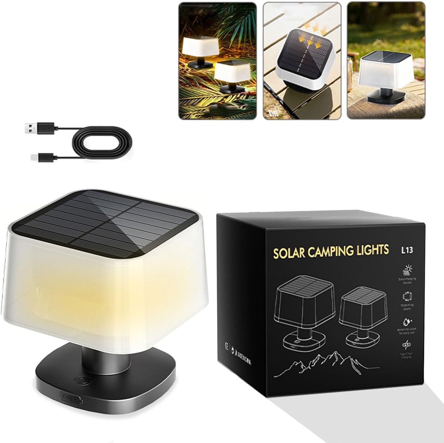Solar Table Lamp, LED Desk Light for Illuminating, 3 Brightness Levels Rechargeable Cordless Lantern with Height Adjustable Link, Telescopic Lighting Source for Outdoor Dining, and Night Reading