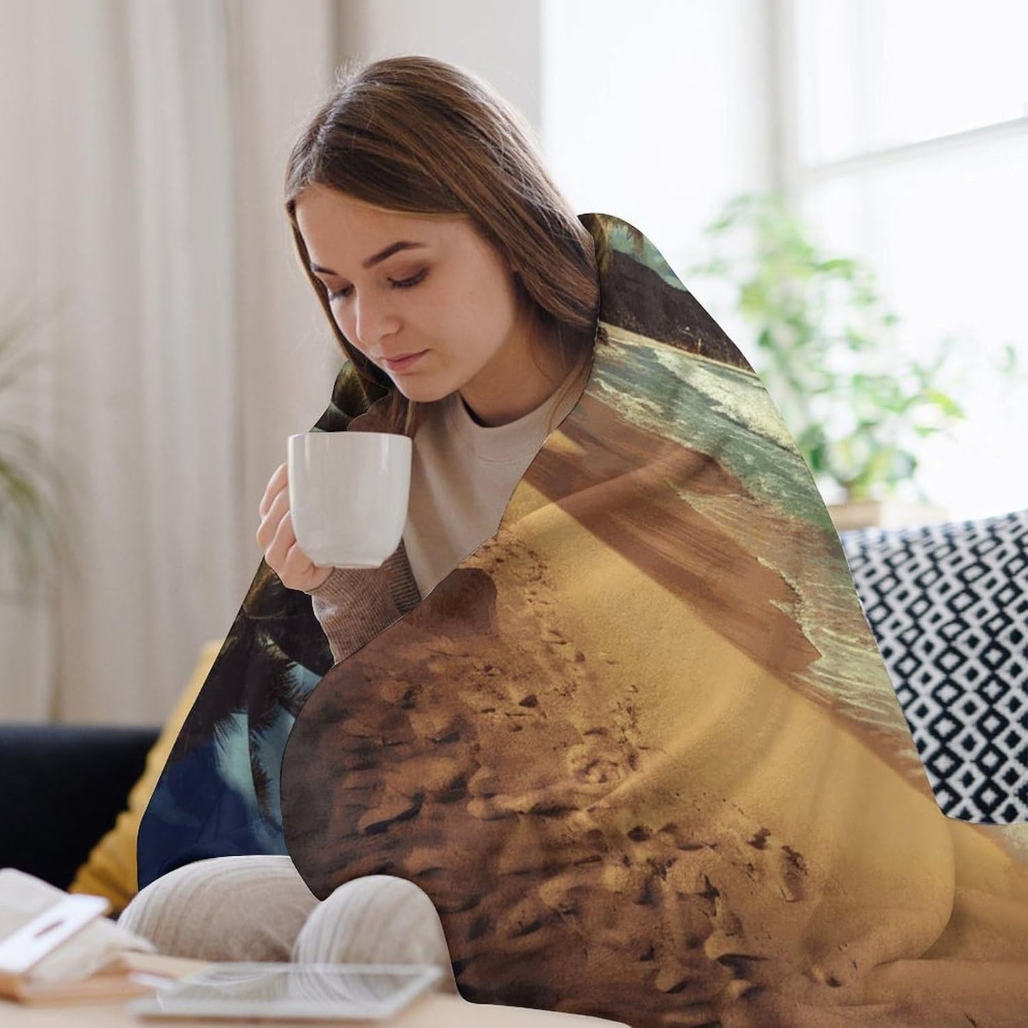 Sunset on The Beach Blanket Super Soft Lightweight Throw Blanket Cute Cozy Warm Bed Blanket Decorative Fuzzy Blanket All-Season Home Decor Gift for Sofa Couch Living Room 40"*50" （100 * 130cm）