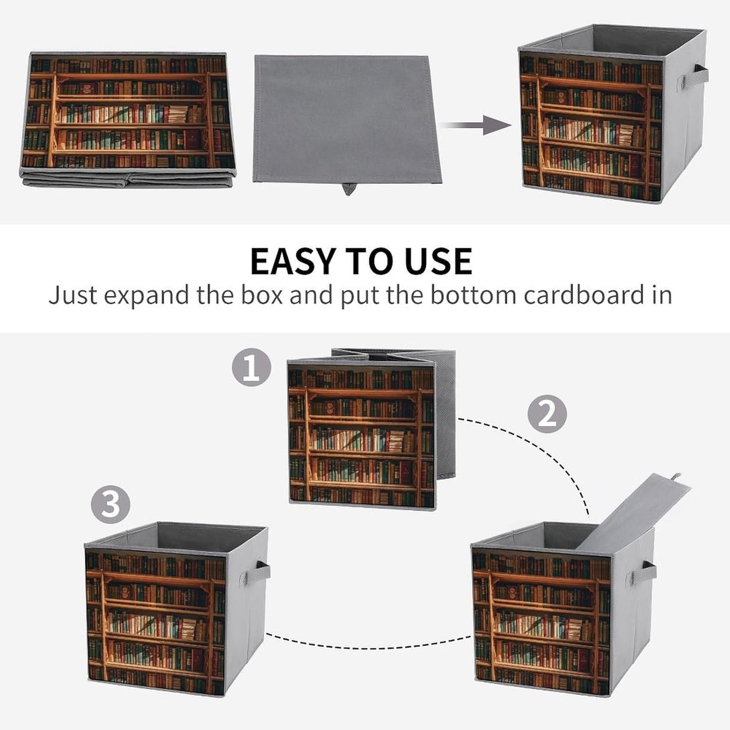 Old Bookshelf Foldable Storage Box with Handles, Durable Oxford Storage Cubes, 6PCS Collapsible Closet Organizer for Home, Shelf, Office, Travel
