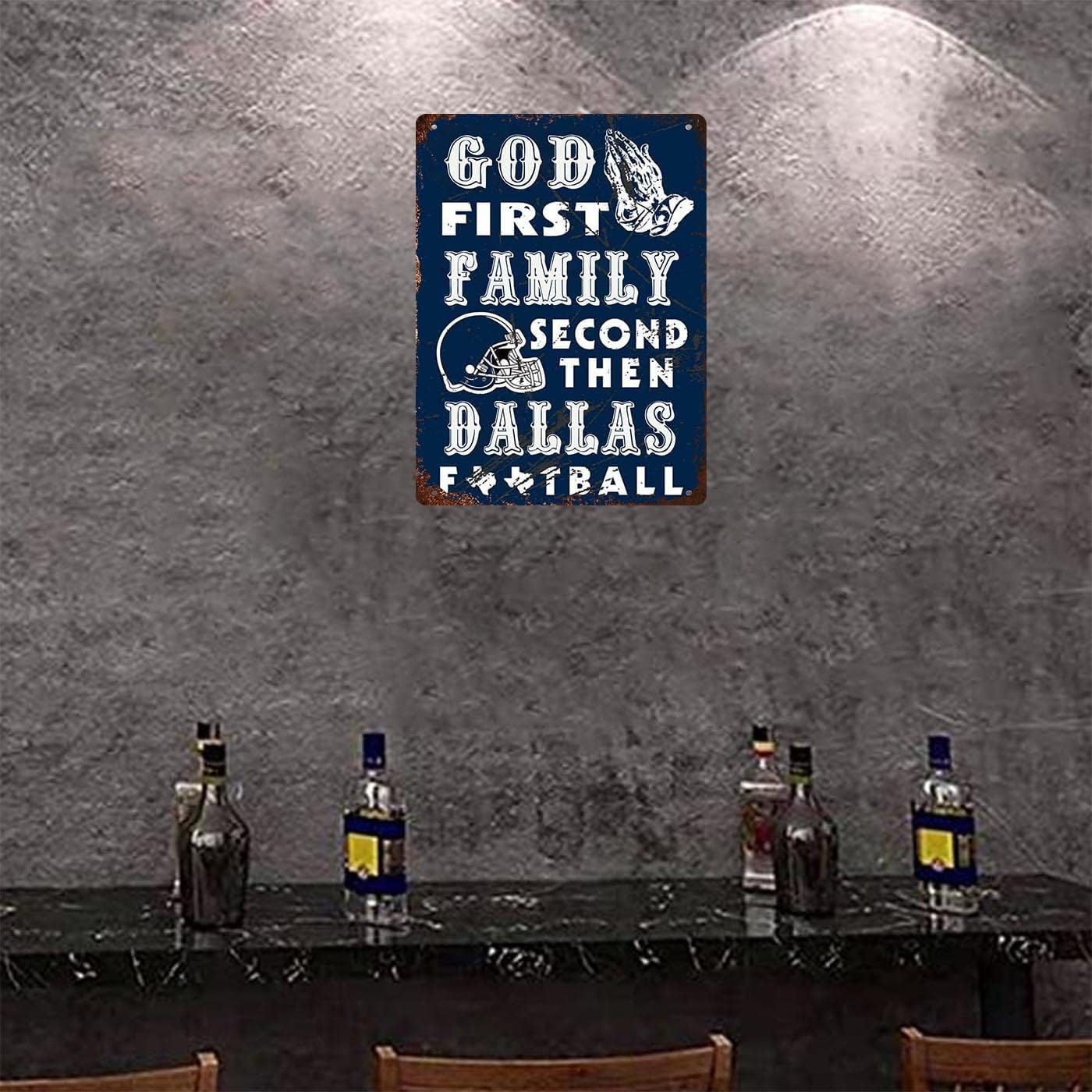 Vintage Sports Poster Metal Football Tin Sign 8x12 Inch—Football God first Family second Then football—Retro Poster for football fans, bar, cafe, restaurant wall decor art