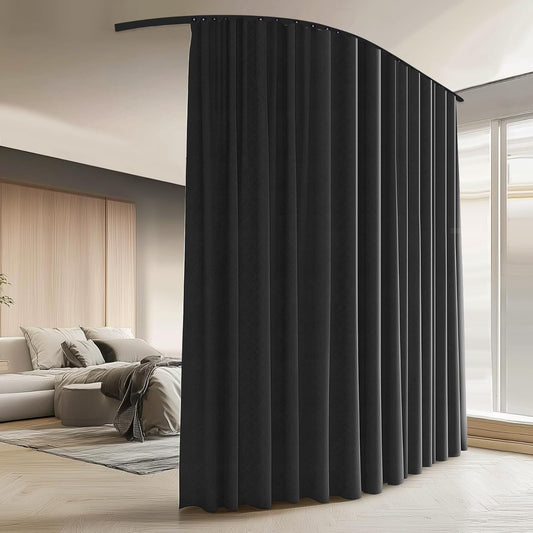 Room Divider Curtains with Ceiling Curtain Track Set Window Curtain for Bedroom,Living Room Total Blackout Thermal Insulated Privacy Ceiling Track Curtain W 9 × H 7 FT Black drape&Black track