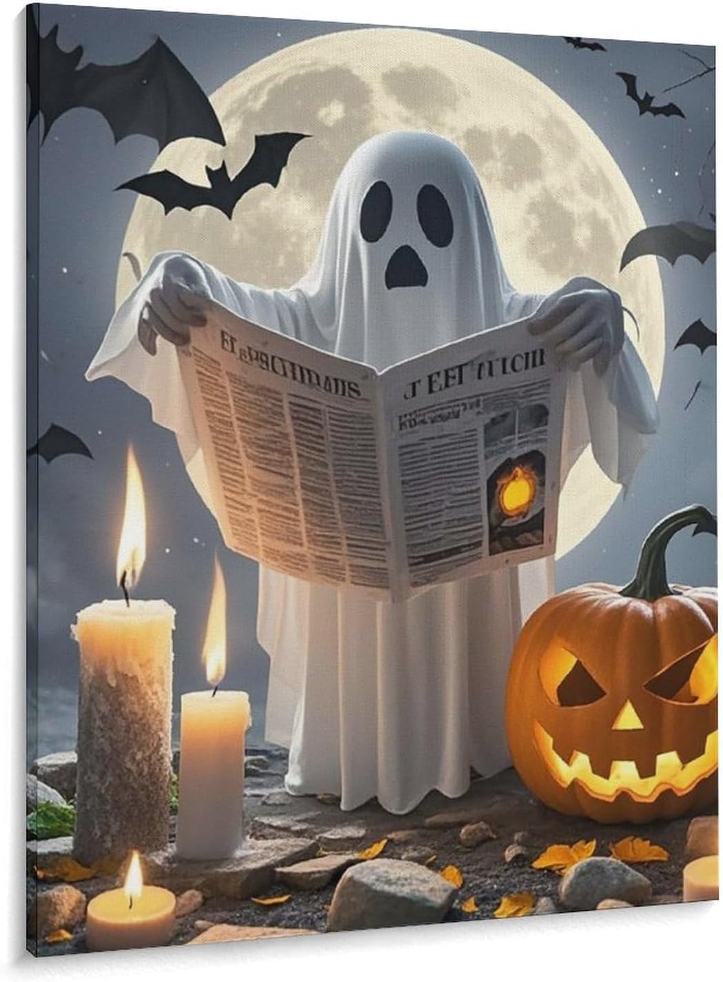 Wall Decor Decorative Wall Art Ghost Reading Cotton And Linen Hanging Poster Framed Wall Artwork Gallery Aesthetic for Bedroom Living Room Bathroom 16x20inch(40x50cm)