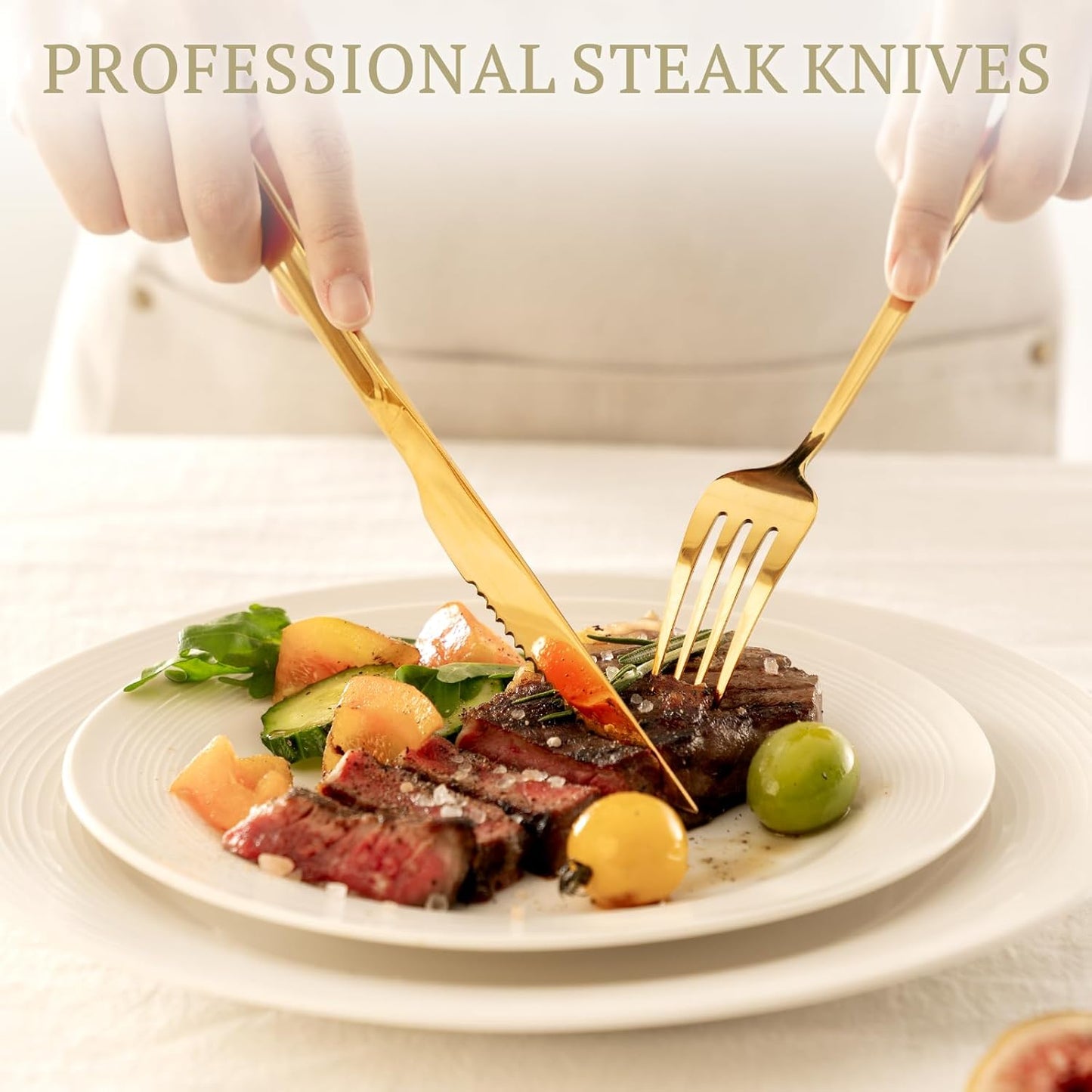 Astercook Silverware Set 48-Piece Gold Flatware Set with Steak Knives Food-Grade Stainless Steel Cutlery Set for 8 Mirror Polished Utensils Set for Home Kitchen Restaurant Valentine's Gift