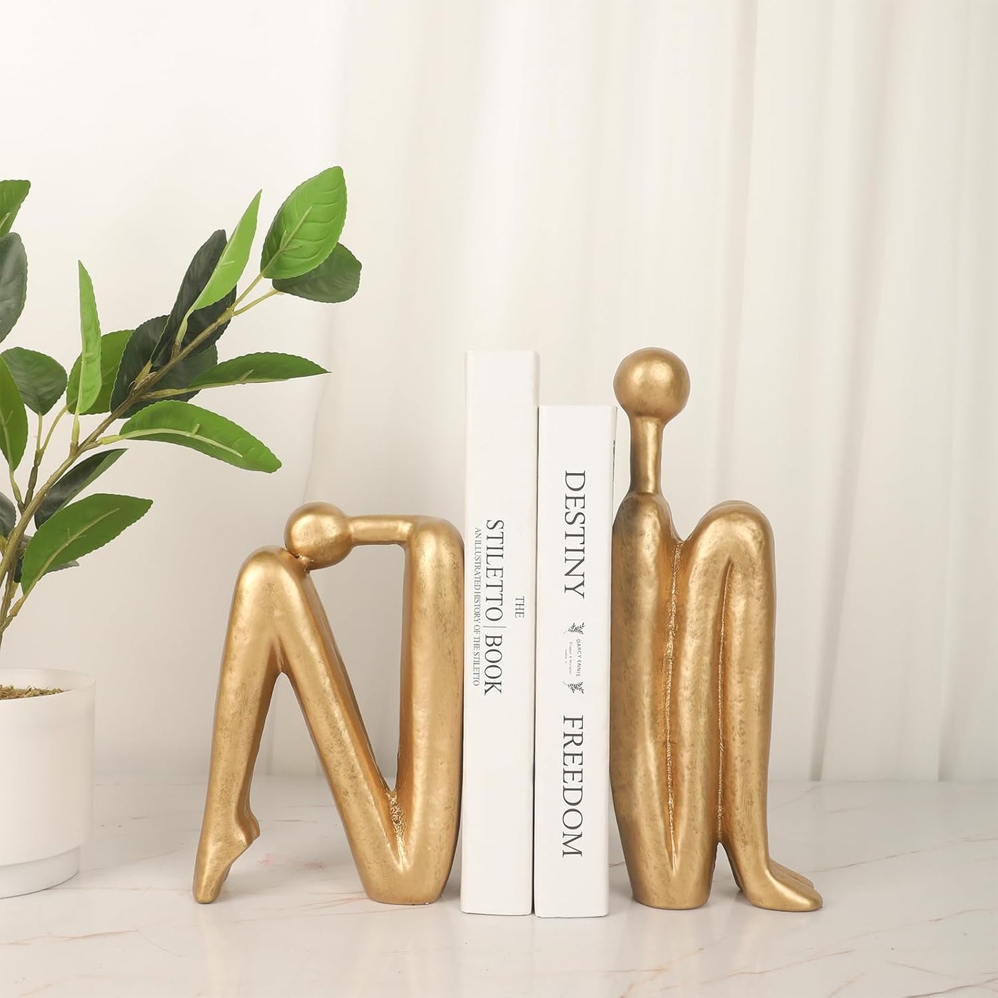 Thinker Cast Iron Bookends, Heavy-Duty Decorative Book End Stoppers for Shelves, Abstract Decor Aesthetic, Smooth Finish Book Holders for Office Decor, 1 Pair/2 Pieces, 9"