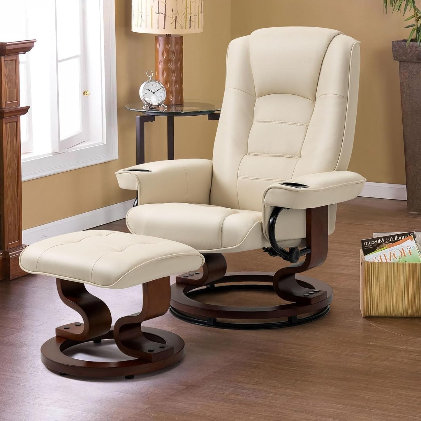 Electric Massage Recliner Chairs with Ottoman Footrest Adjustable Back Faux Leather Swivel Lounge Chair for Living Room Office Bedroom Furniture