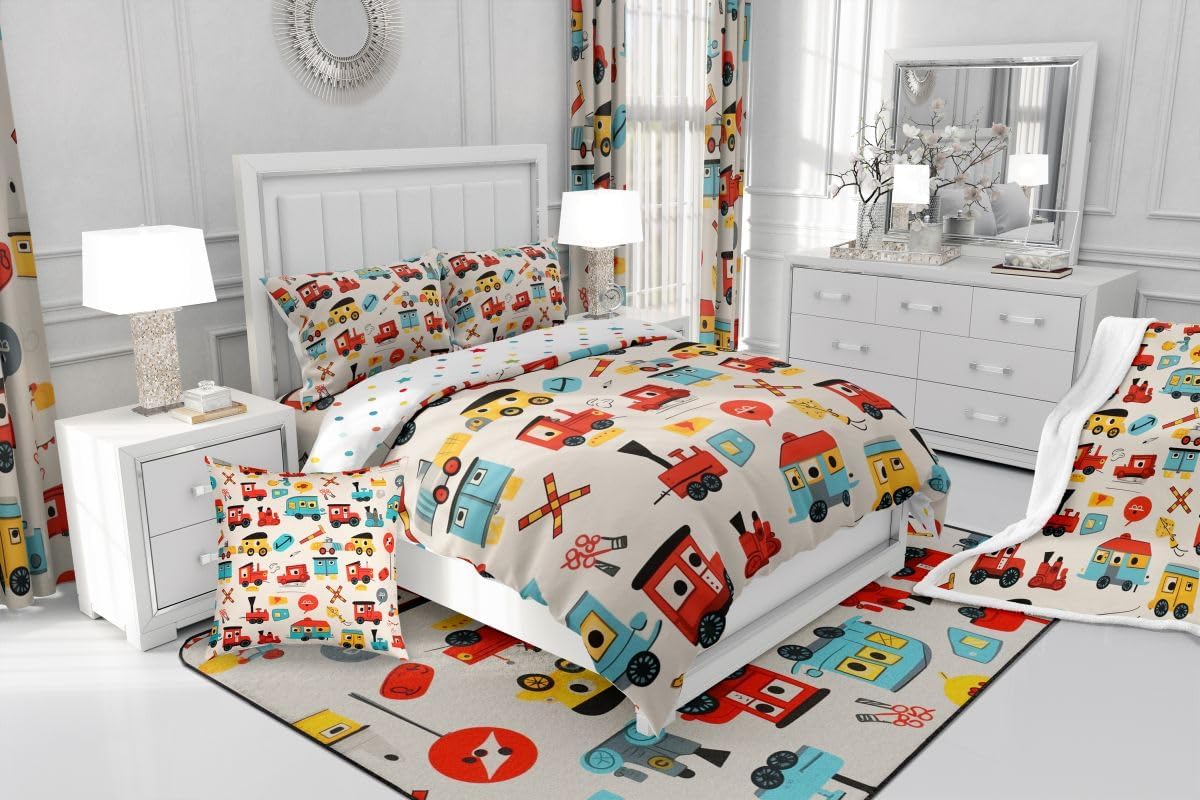 Feelyou Cute Train Car Sherpa Throw Blanket for Couch Cartoon Car Super Soft Cozy Fleece Blanket for Winter, Plush Throw Throw 50"x60" All Season